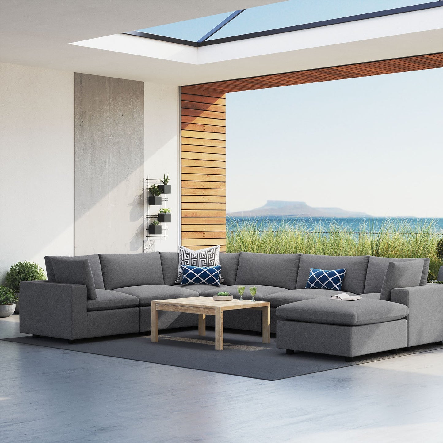 Commix 7-Piece Sunbrella® Outdoor Patio Sectional Sofa Gray EEI-5592-SLA