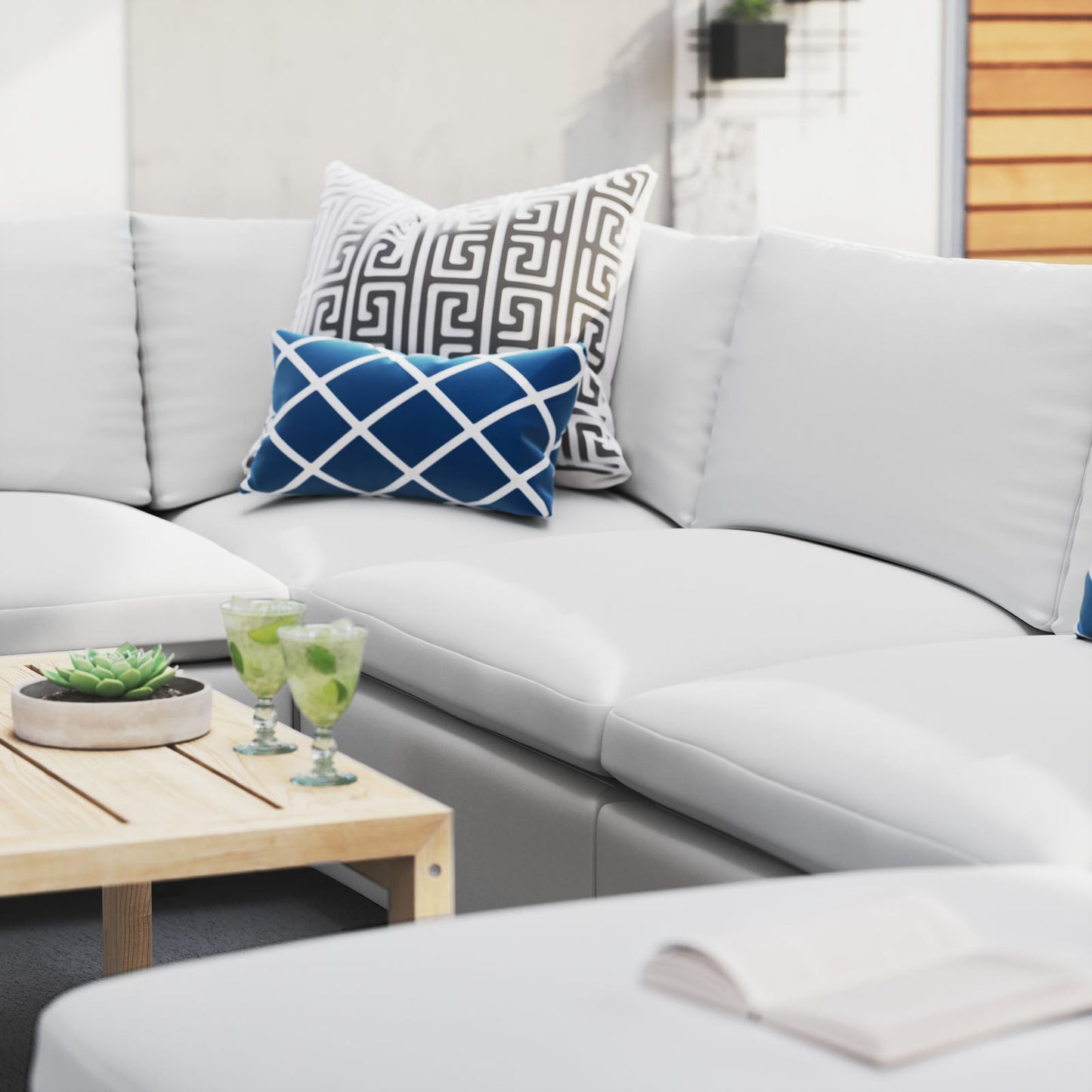 Commix 7-Piece Sunbrella® Outdoor Patio Sectional Sofa White EEI-5592-WHI