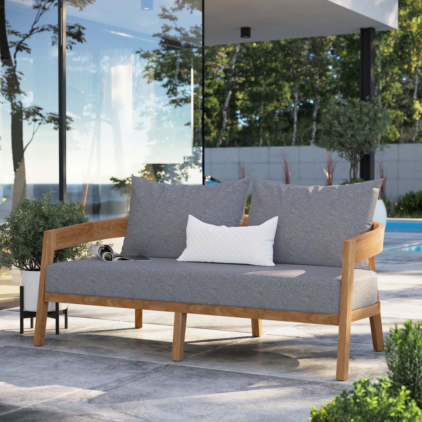 Brisbane Teak Wood Outdoor Patio Loveseat Natural Gray EEI-5601-NAT-GRY