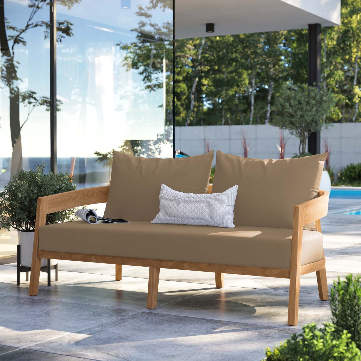 Brisbane Teak Wood Outdoor Patio Loveseat Natural Light Brown EEI-5601-NAT-LBR