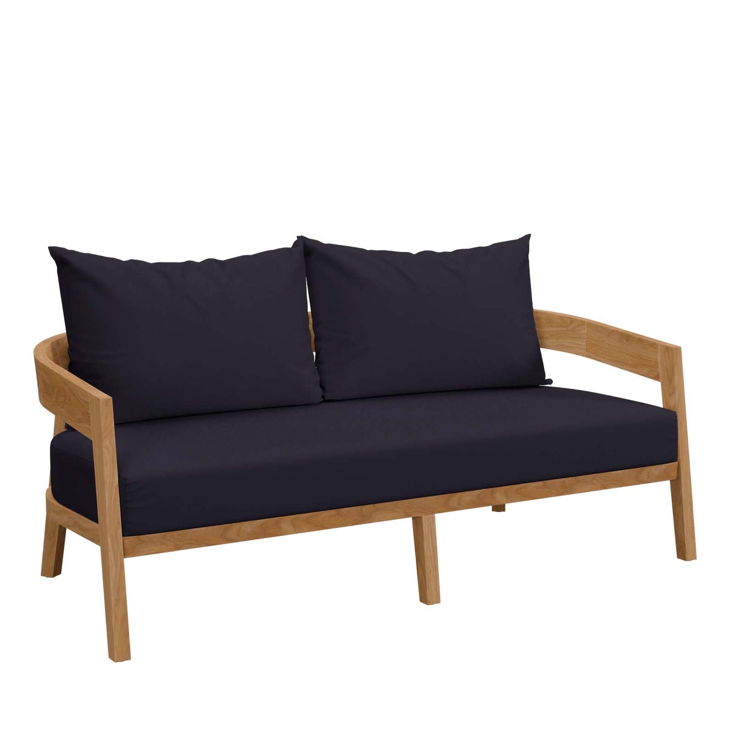 Brisbane Teak Wood Outdoor Patio Loveseat Natural Navy EEI-5601-NAT-NAV