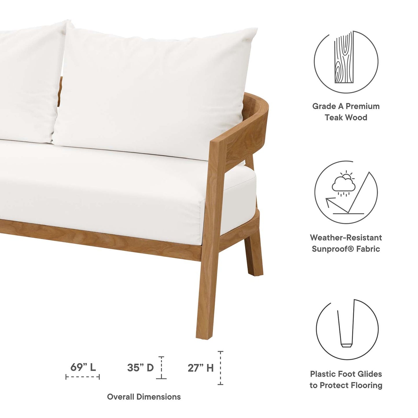 Brisbane Teak Wood Outdoor Patio Loveseat Natural White EEI-5601-NAT-WHI