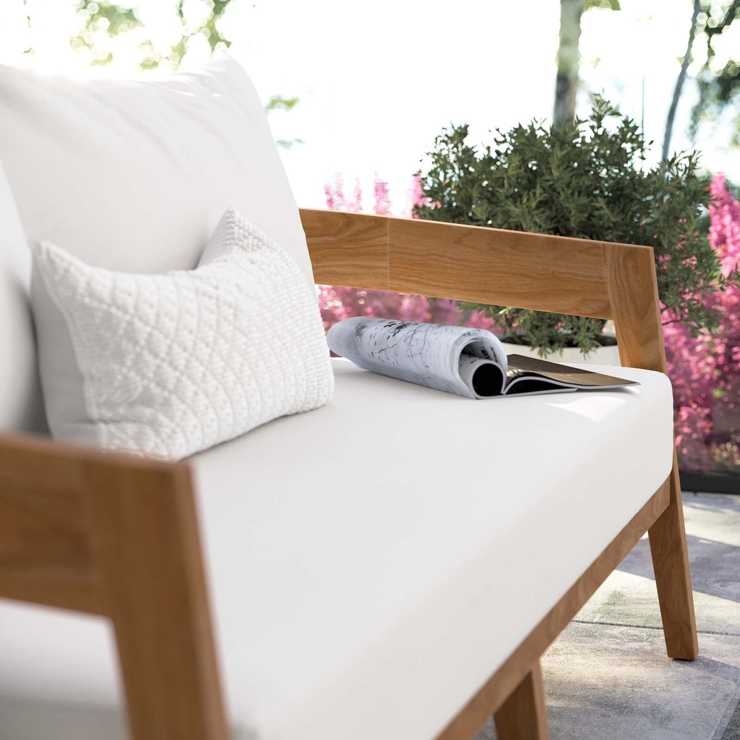 Brisbane Teak Wood Outdoor Patio Loveseat Natural White EEI-5601-NAT-WHI