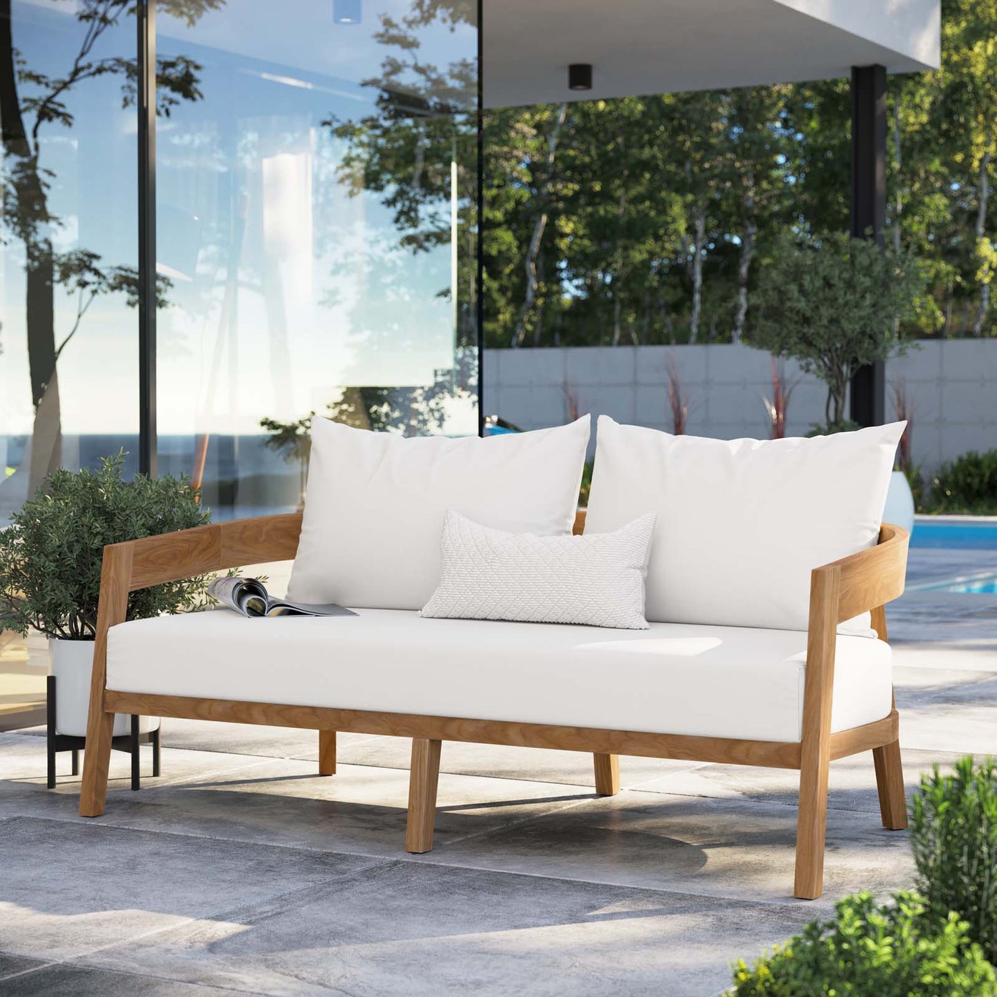 Brisbane Teak Wood Outdoor Patio Loveseat Natural White EEI-5601-NAT-WHI