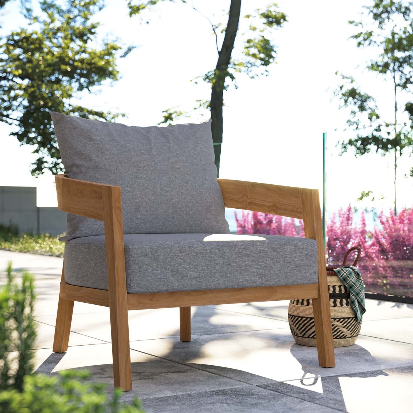 Brisbane Teak Wood Outdoor Patio Armchair Natural Gray EEI-5602-NAT-GRY