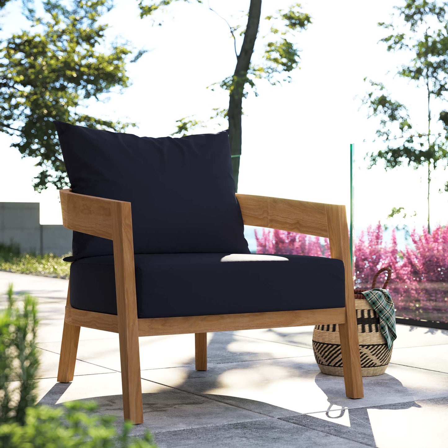 Brisbane Teak Wood Outdoor Patio Armchair Natural  Navy EEI-5602-NAT-NAV