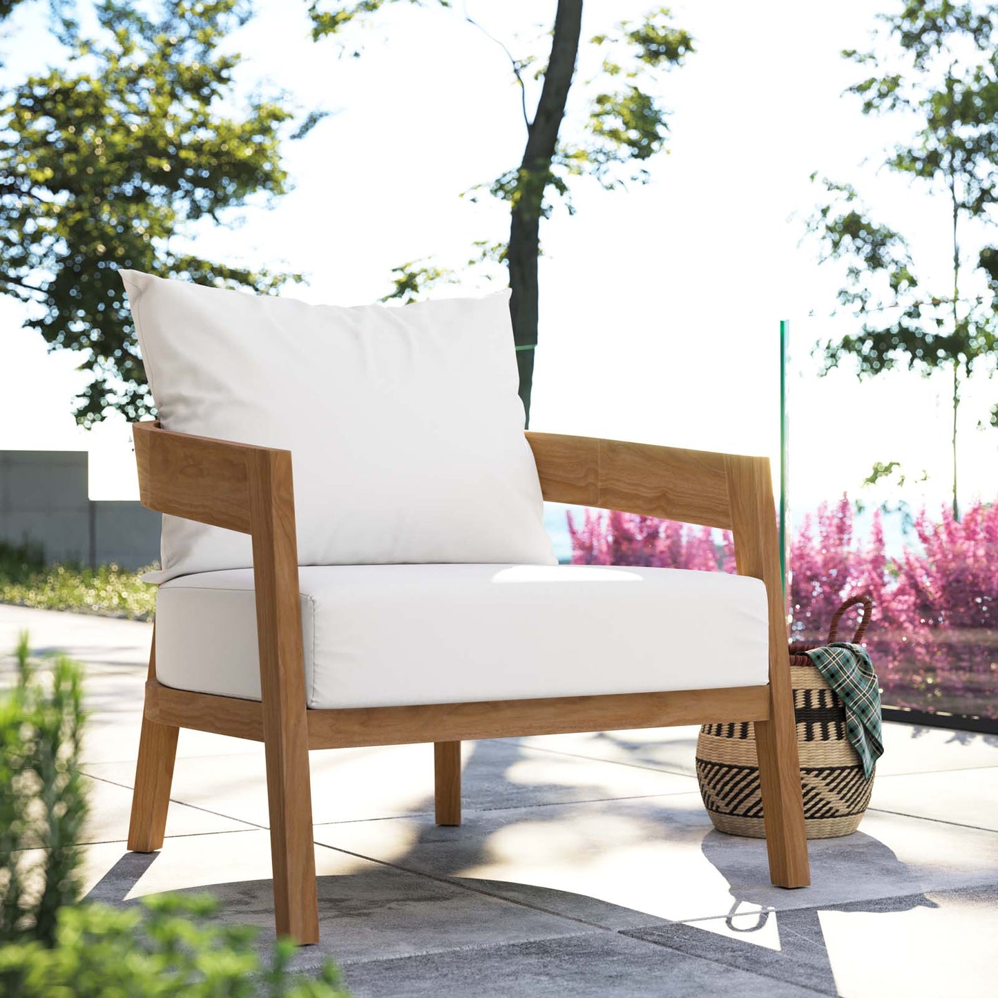 Brisbane Teak Wood Outdoor Patio Armchair Natural White EEI-5602-NAT-WHI