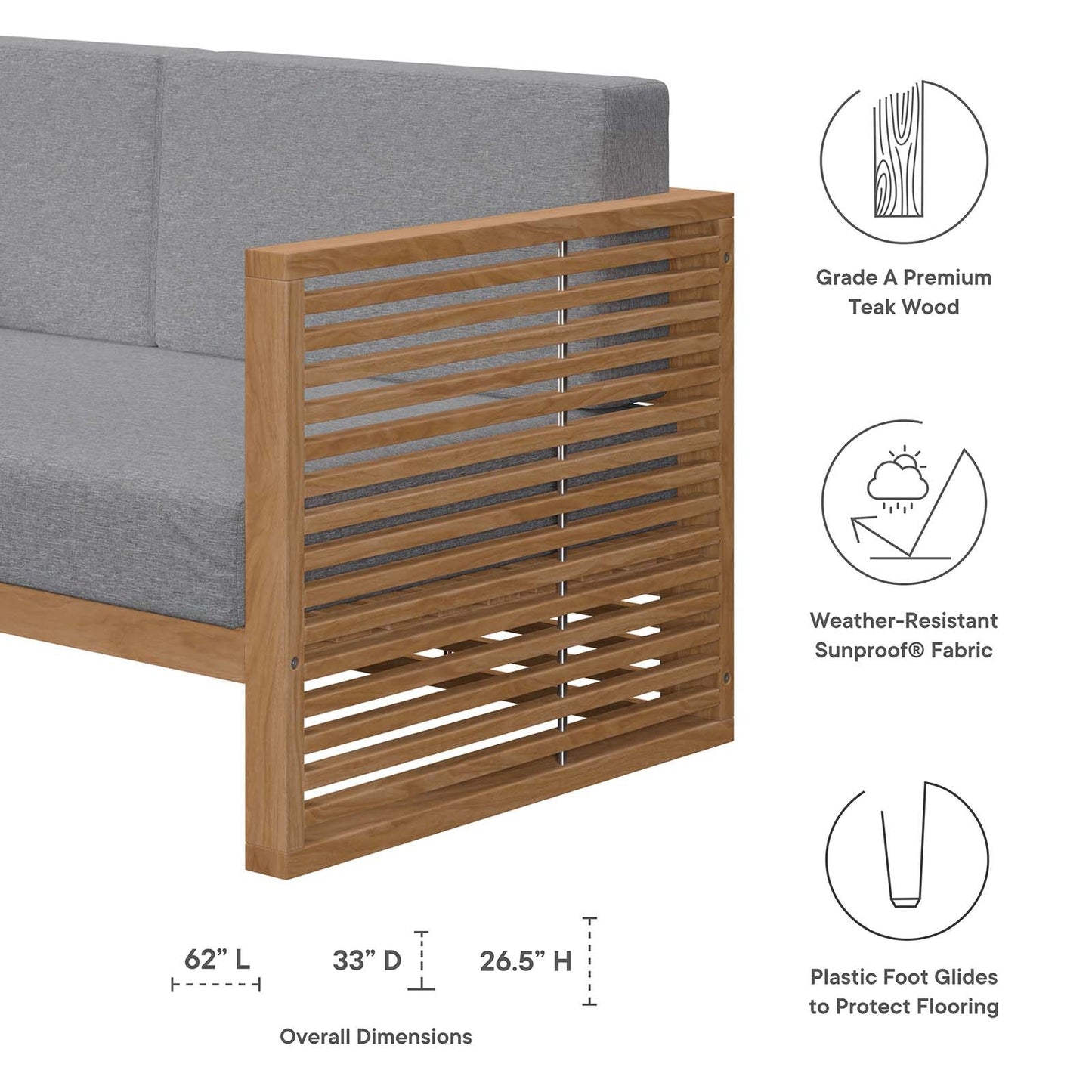 Carlsbad Teak Wood Outdoor Patio Loveseat Natural Gray EEI-5605-NAT-GRY