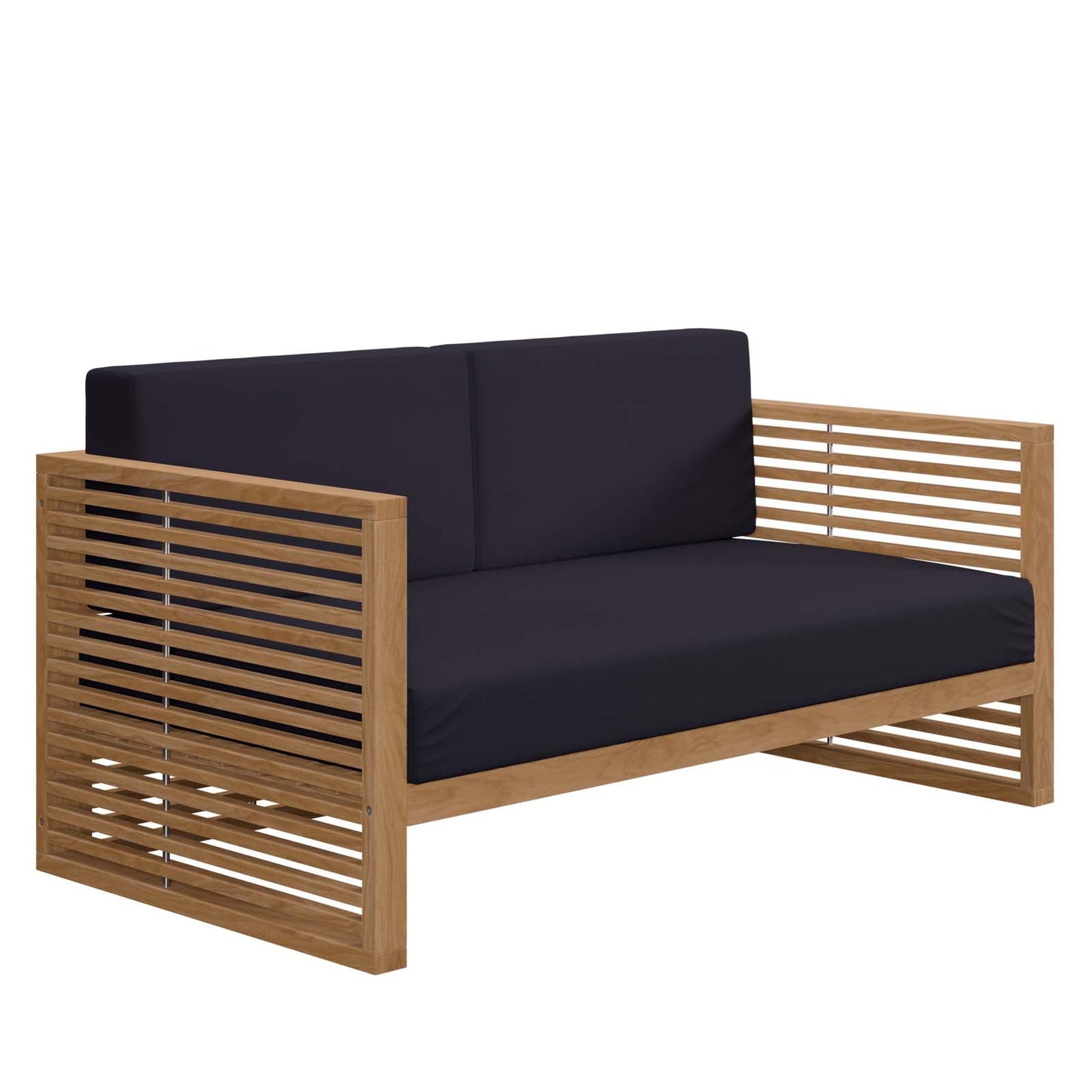 Carlsbad Teak Wood Outdoor Patio Loveseat Natural Navy EEI-5605-NAT-NAV