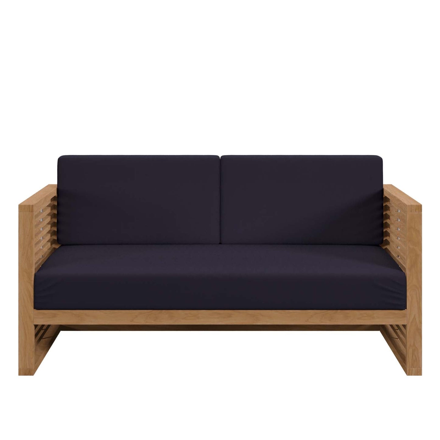 Carlsbad Teak Wood Outdoor Patio Loveseat Natural Navy EEI-5605-NAT-NAV