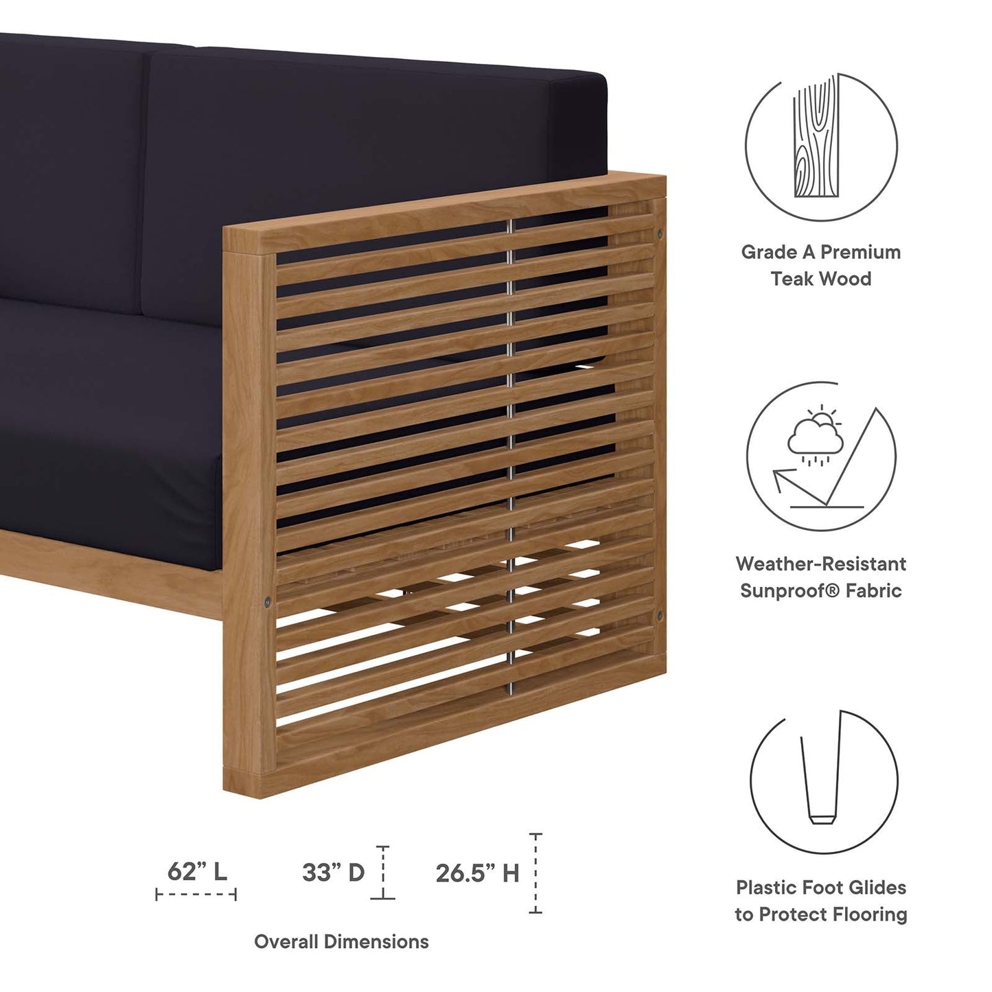 Carlsbad Teak Wood Outdoor Patio Loveseat Natural Navy EEI-5605-NAT-NAV