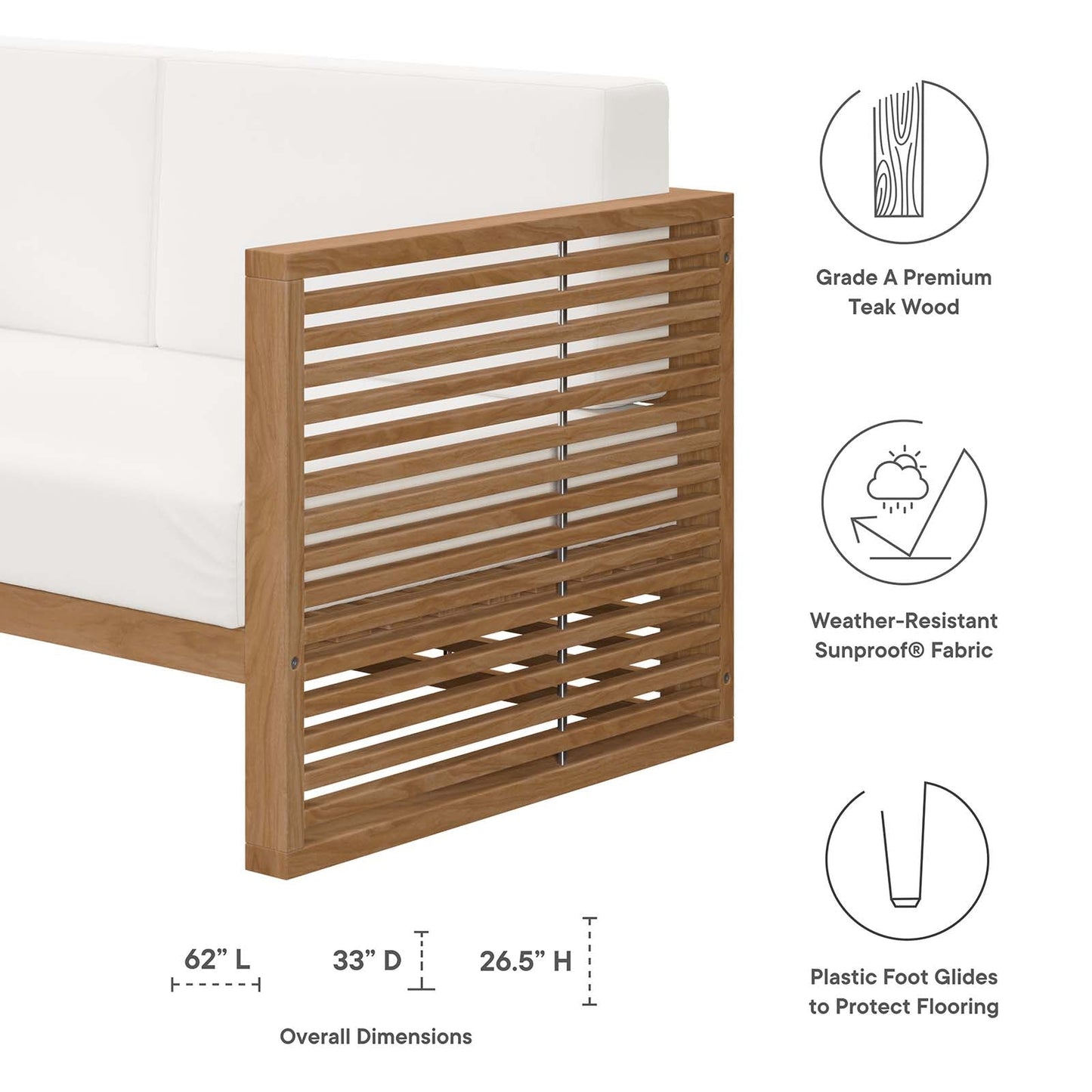 Carlsbad Teak Wood Outdoor Patio Loveseat Natural White EEI-5605-NAT-WHI