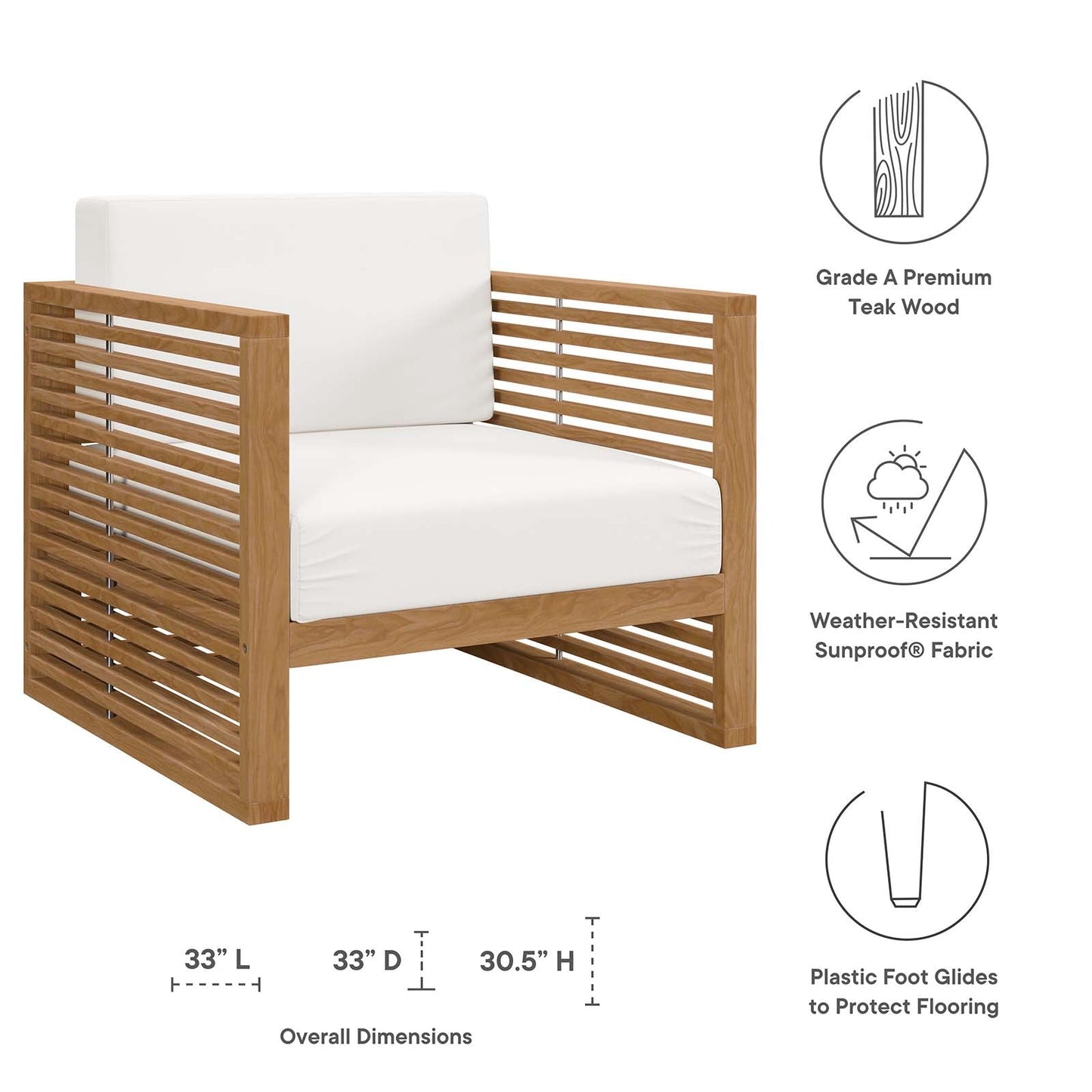 Carlsbad Teak Wood Outdoor Patio Armchair Natural White EEI-5606-NAT-WHI