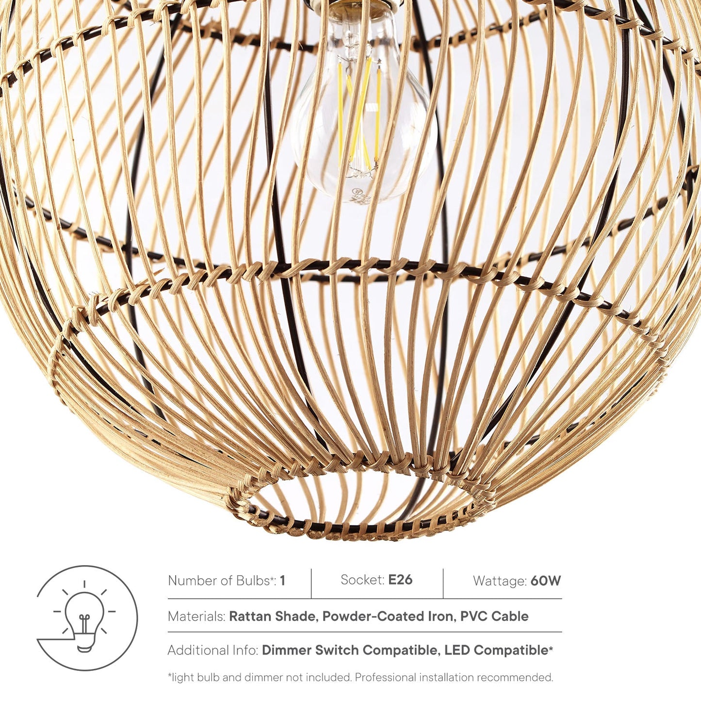 Nurture Rattan Pendant Light Natural EEI-5612-NAT