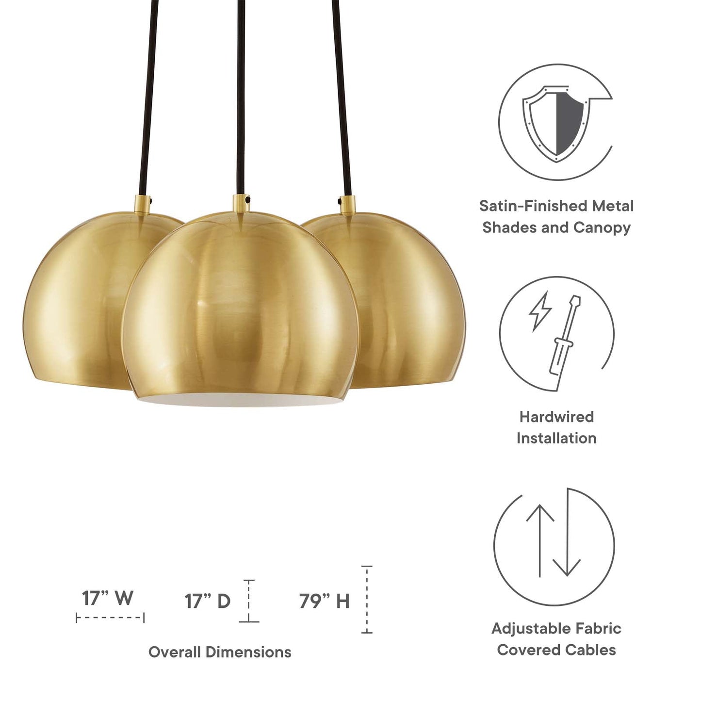 Chalice 3-Light Metal Pendant Satin Brass EEI-5614-SBR