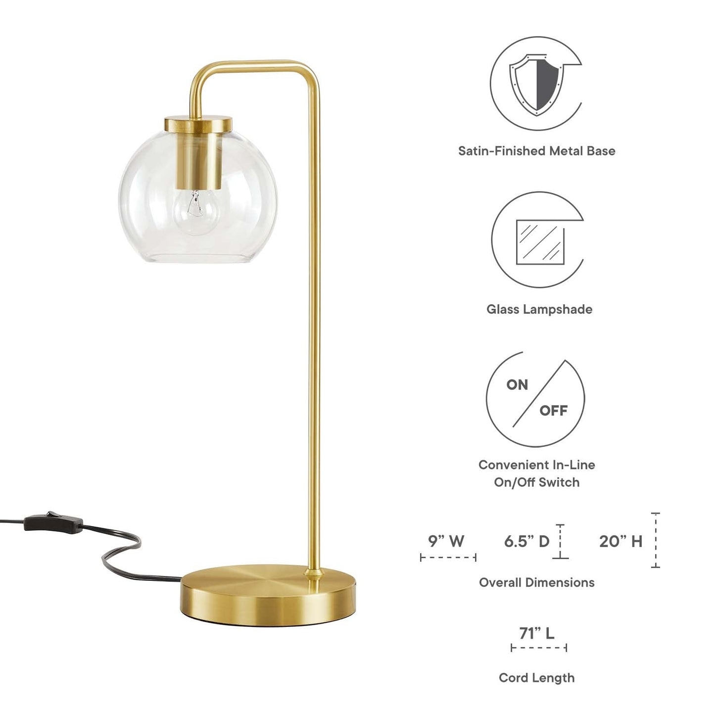 Silo Glass Globe Glass and Metal Table Lamp Satin Brass EEI-5617-SBR