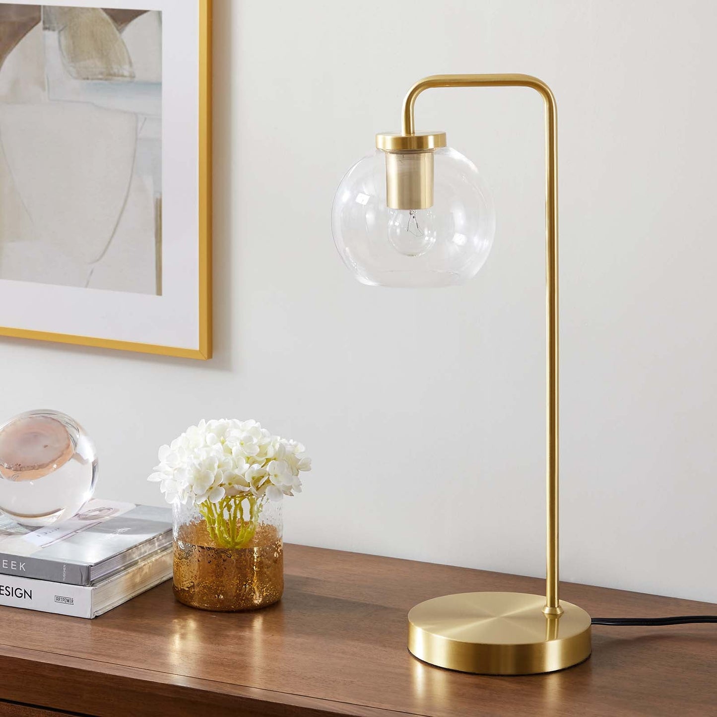 Silo Glass Globe Glass and Metal Table Lamp Satin Brass EEI-5617-SBR