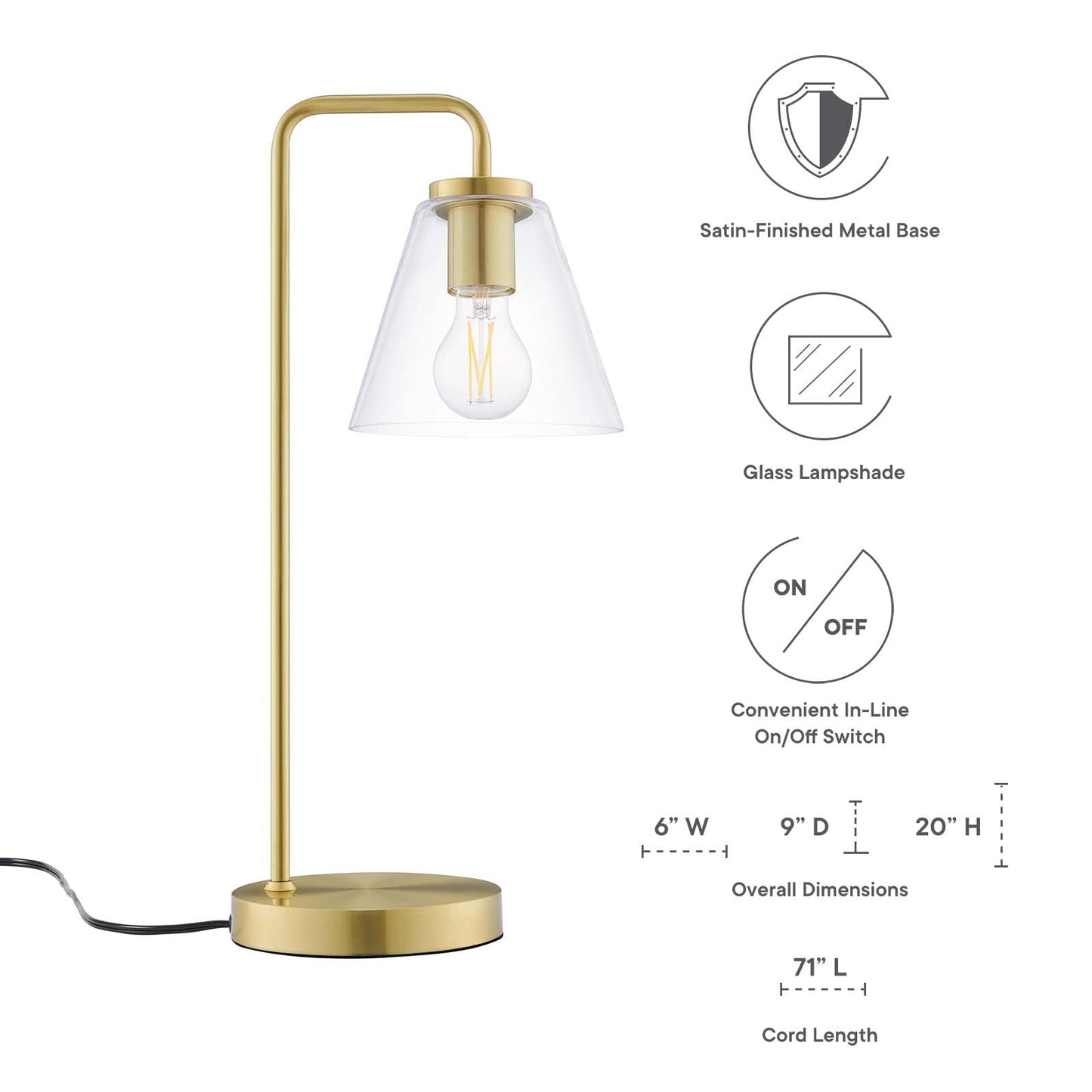 Element Glass Table Lamp Satin Brass EEI-5619-SBR