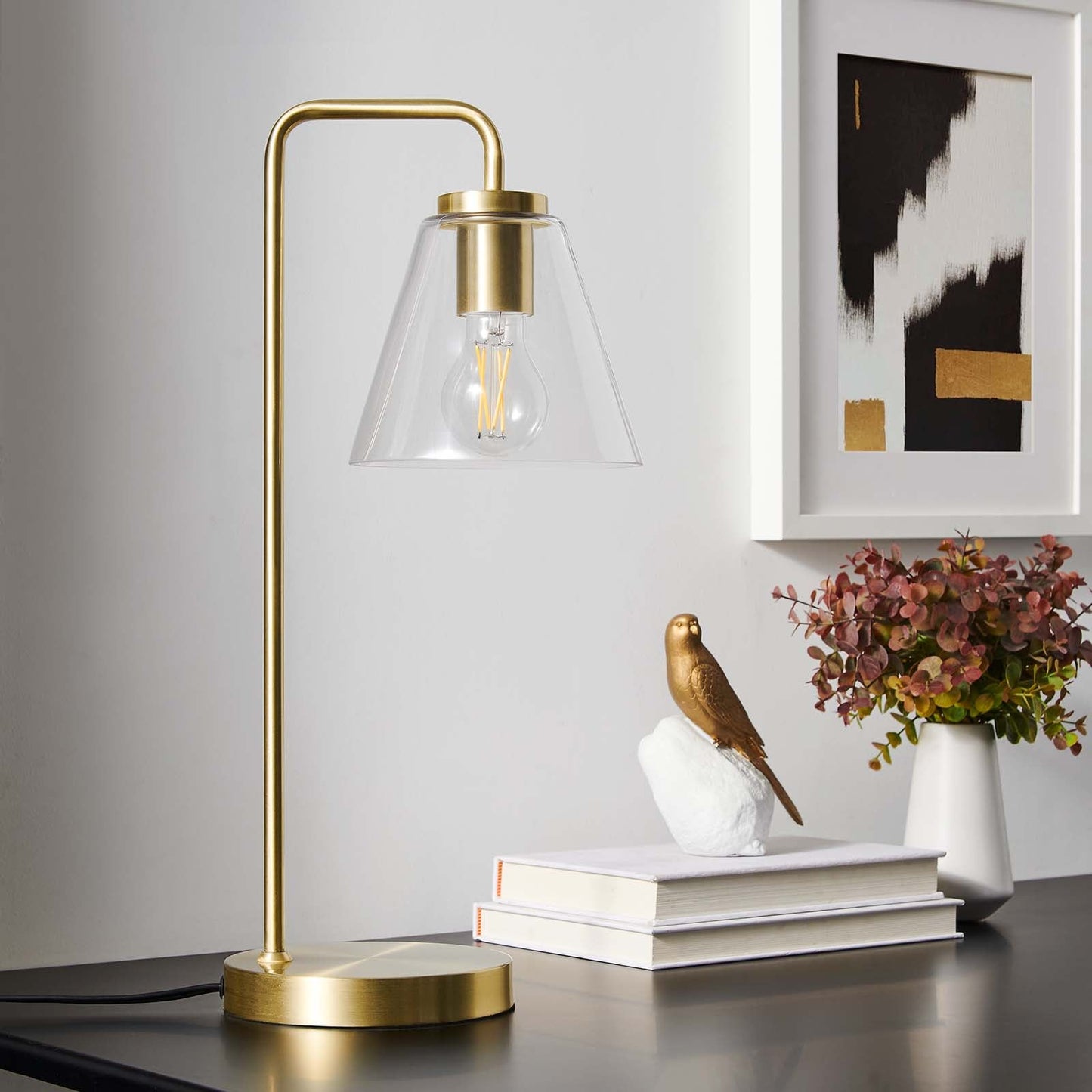 Element Glass Table Lamp Satin Brass EEI-5619-SBR