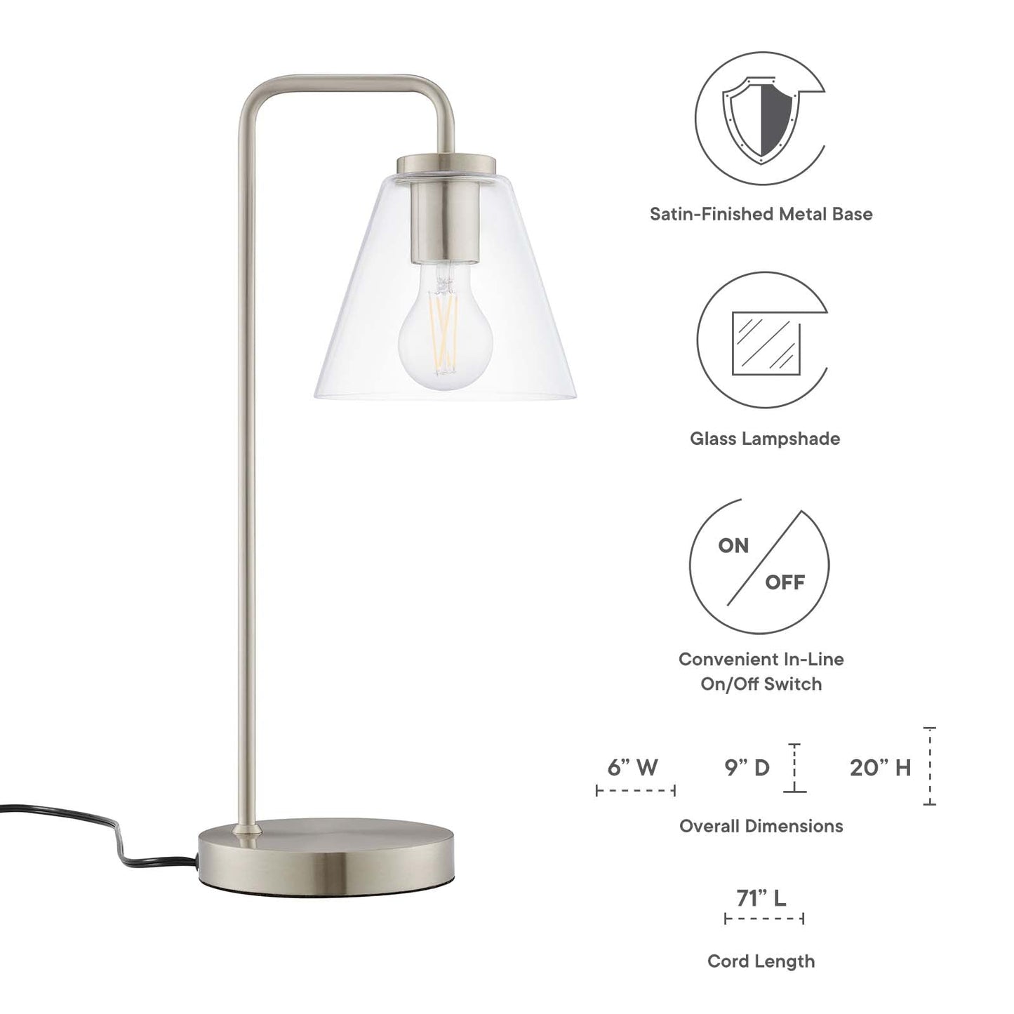 Element Glass Table Lamp Satin Nickel EEI-5619-SNL