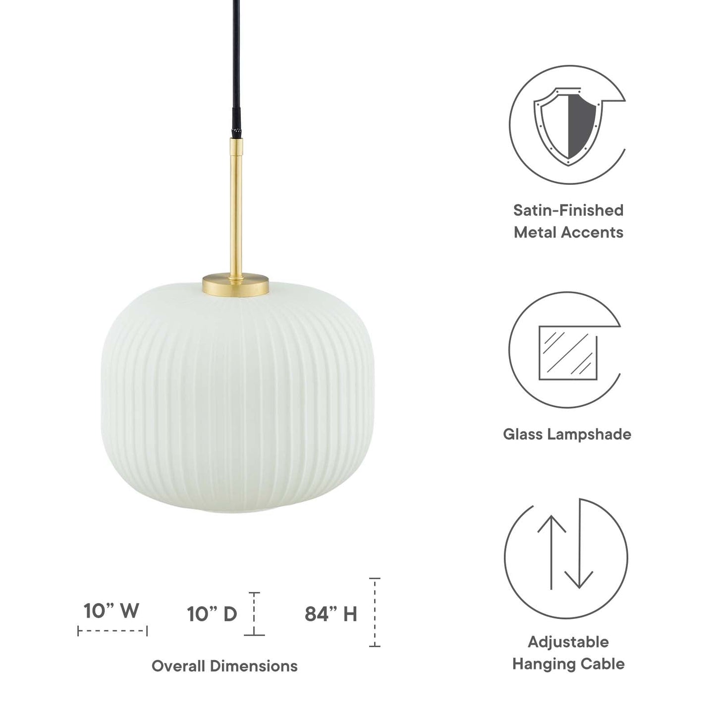 Reprise Glass Pendant Light White Satin Brass EEI-5620-WHI-SBR