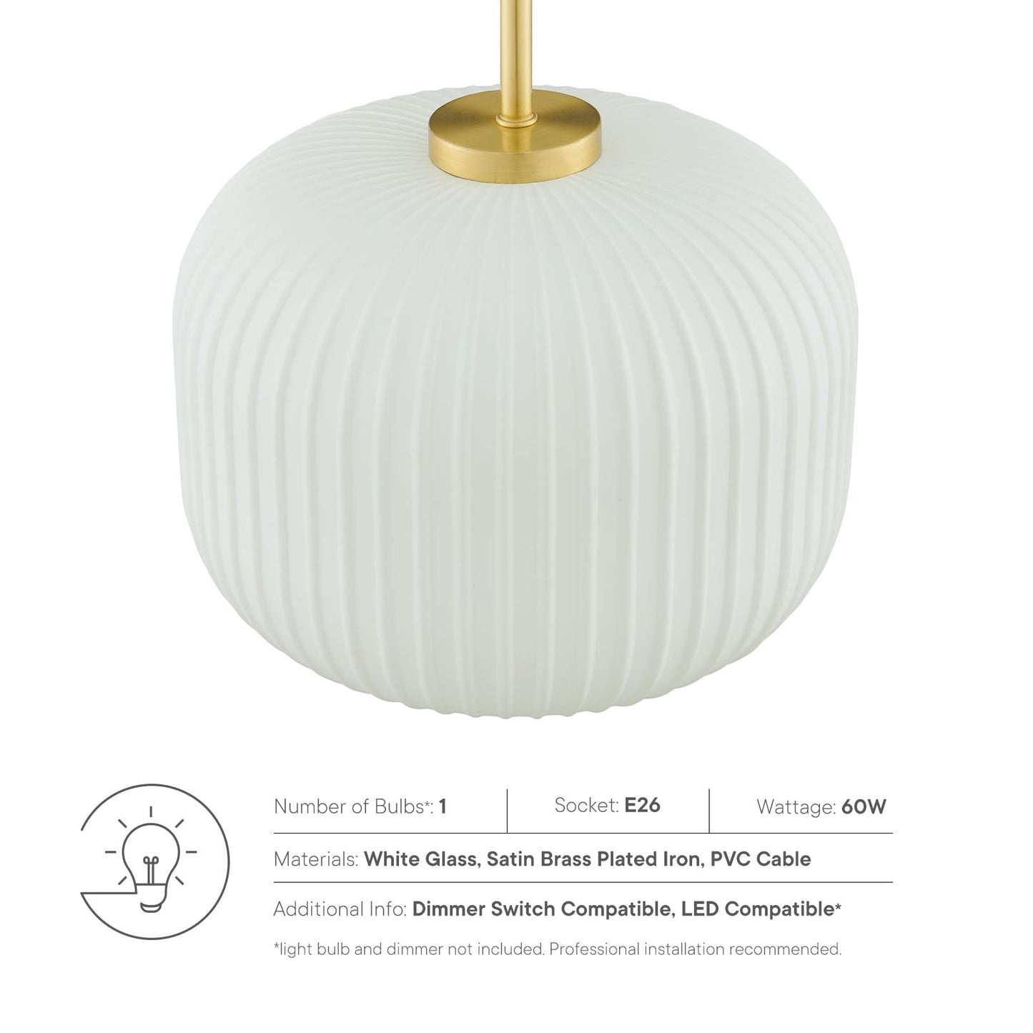 Reprise Glass Pendant Light White Satin Brass EEI-5620-WHI-SBR