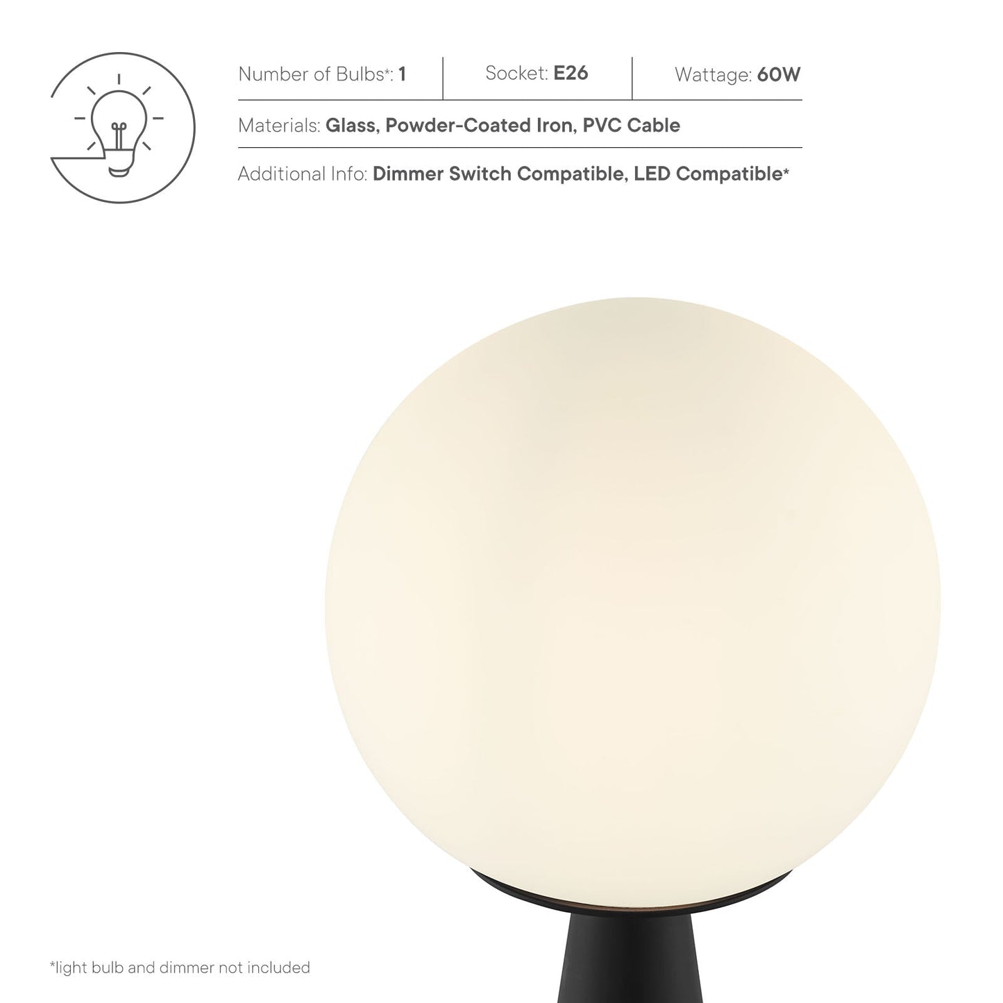 Apex Glass Globe Glass Table Lamp White Black EEI-5621-WHI-BLK