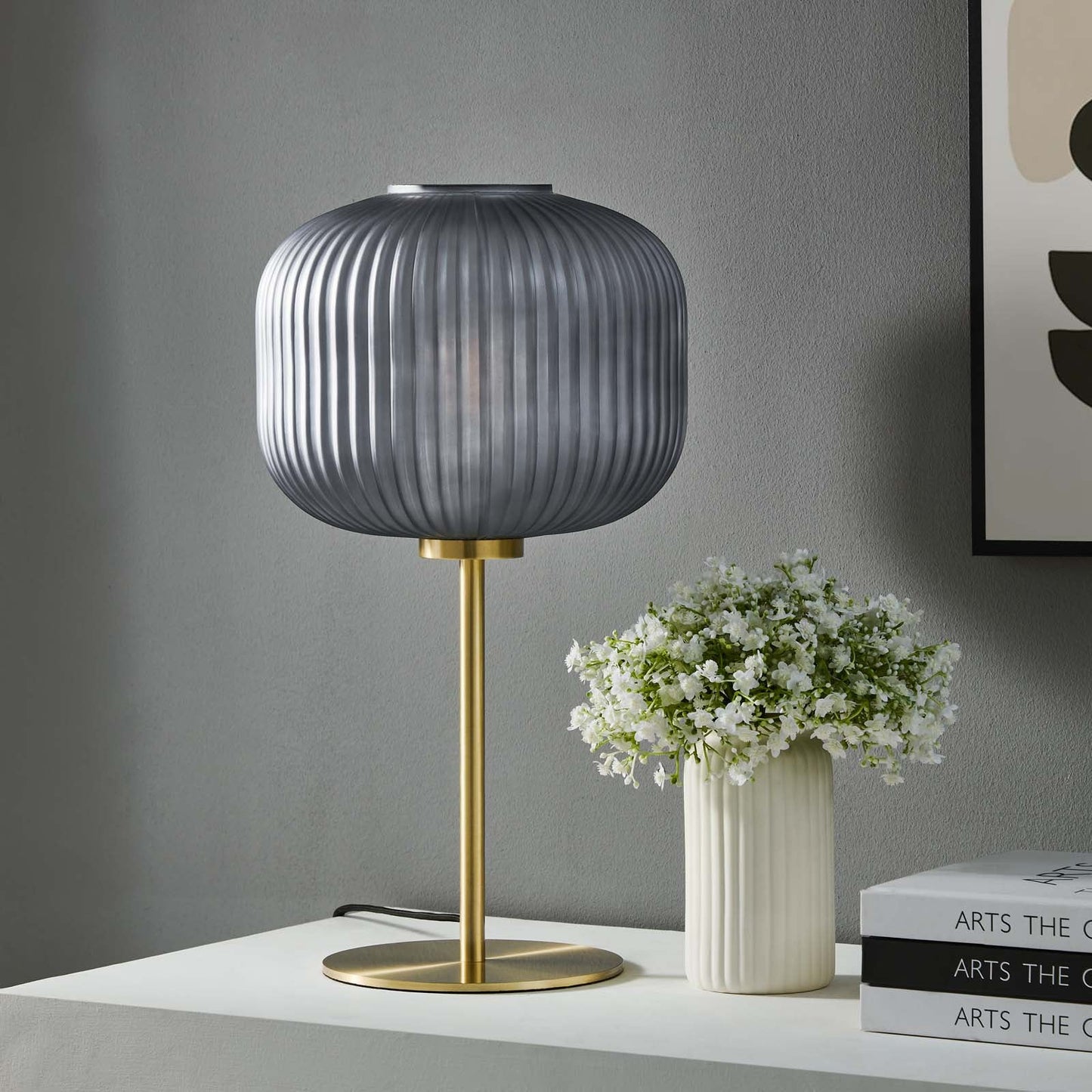 Reprise Glass Sphere Glass and Metal Table Lamp Black Satin Brass EEI-5622-BLK-SBR