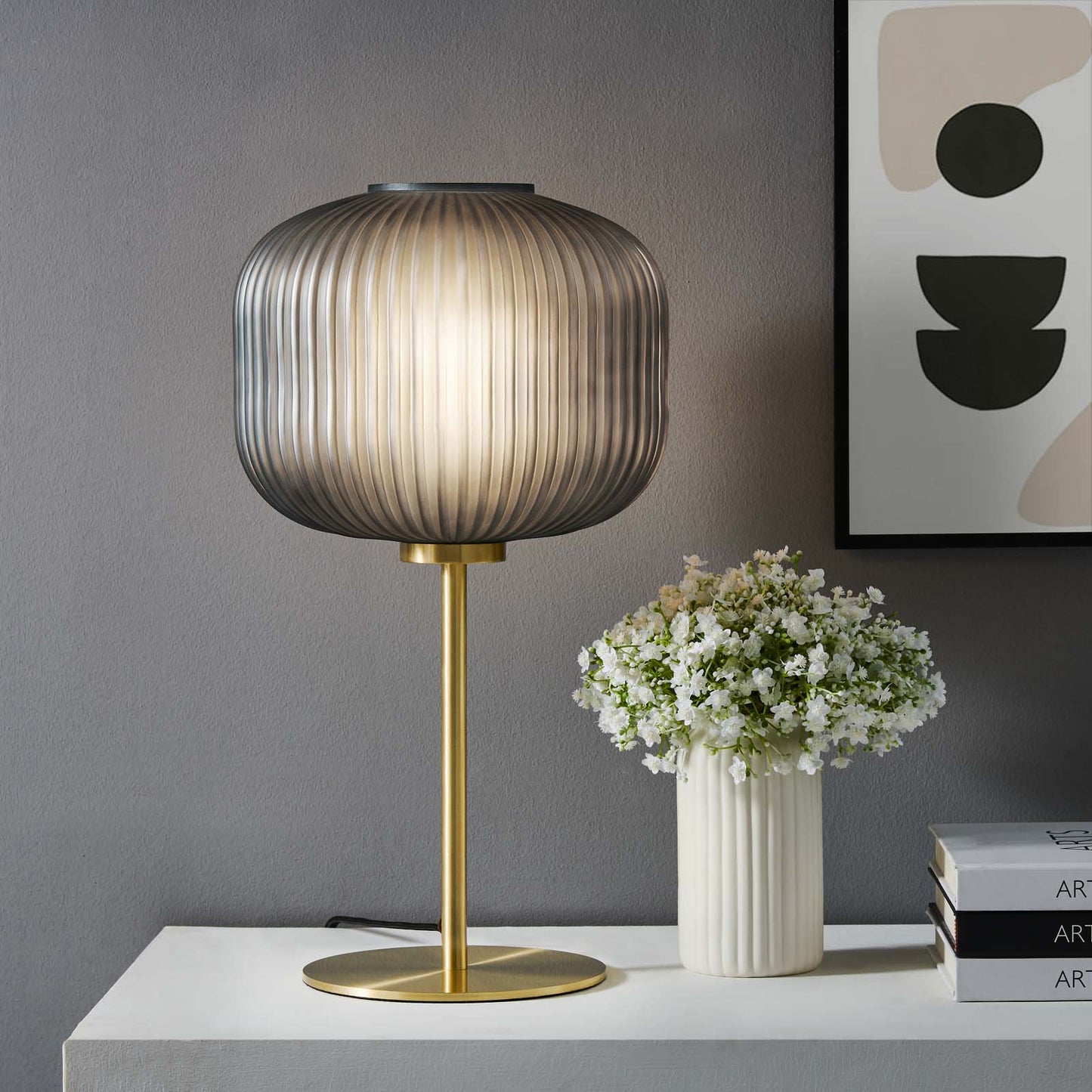 Reprise Glass Sphere Glass and Metal Table Lamp Black Satin Brass EEI-5622-BLK-SBR