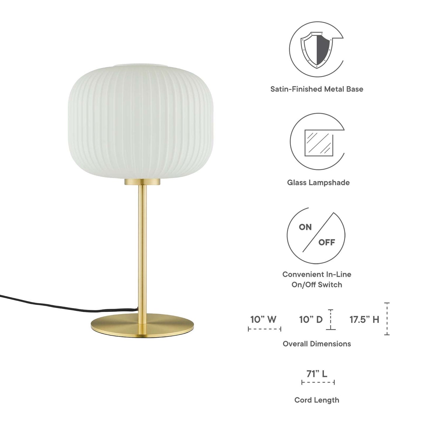 Reprise Glass Sphere Glass and Metal Table Lamp White Satin Brass EEI-5622-WHI-SBR