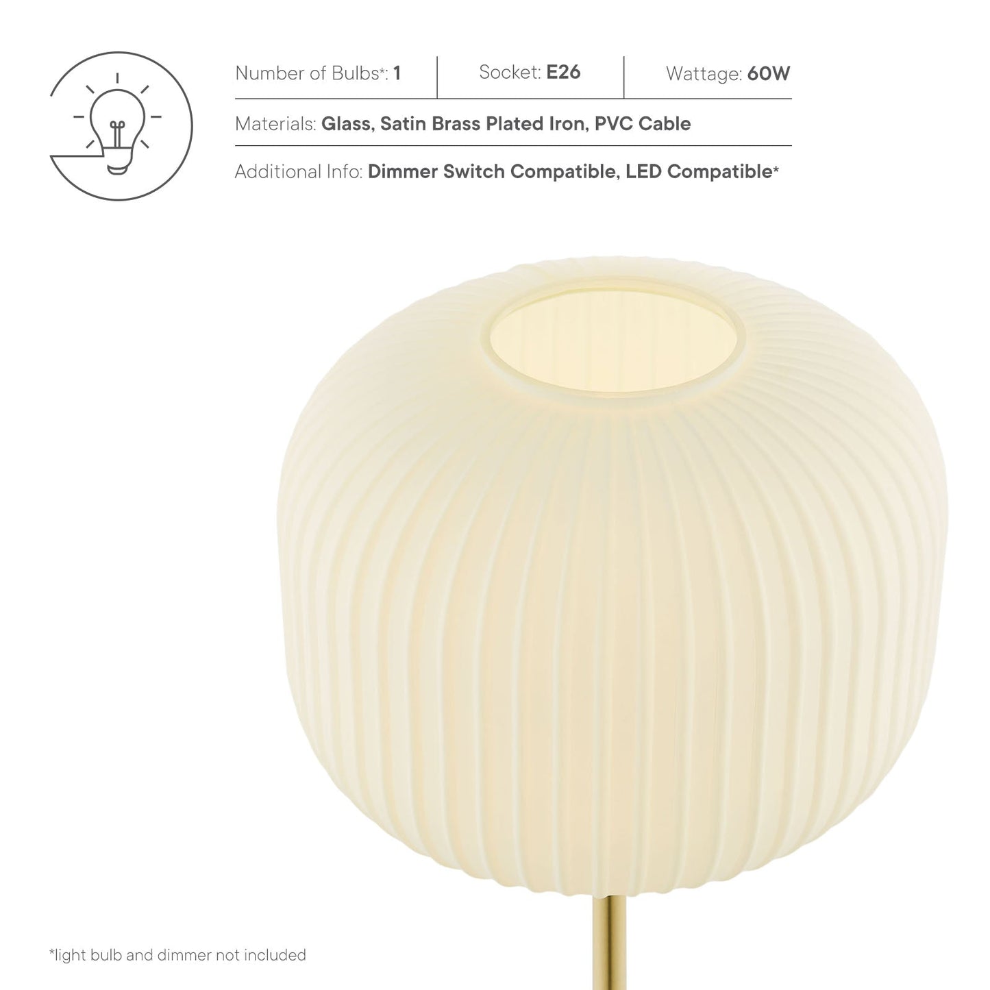 Reprise Glass Sphere Glass and Metal Table Lamp White Satin Brass EEI-5622-WHI-SBR