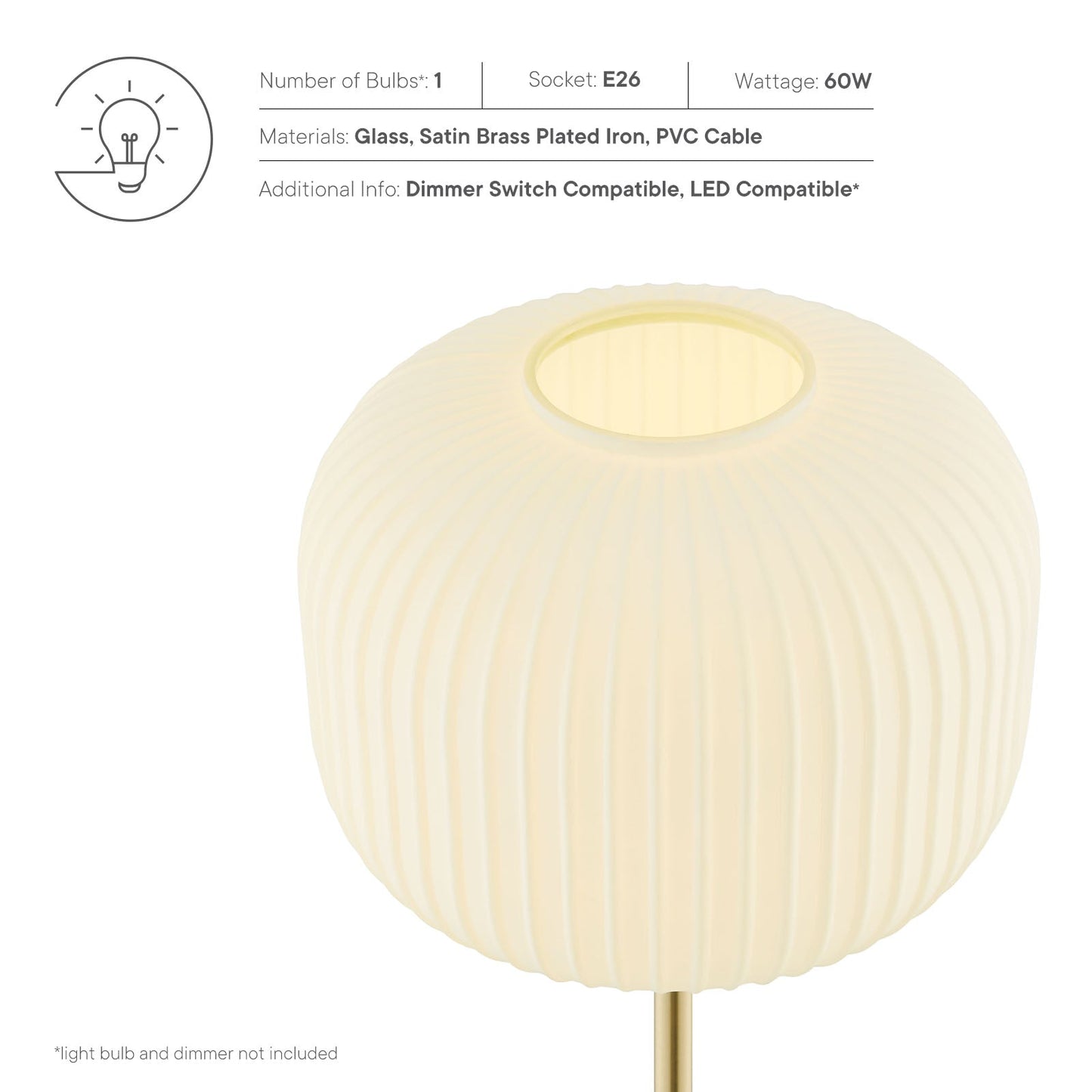 Reprise Glass Sphere Glass and Metal Floor Lamp White Satin Brass EEI-5623-WHI-SBR