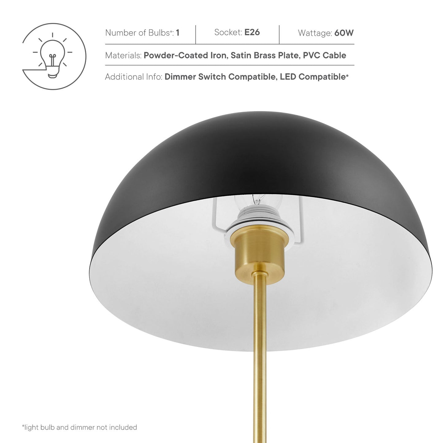 Ideal Metal Table Lamp Black Satin Brass EEI-5629-BLK-SBR