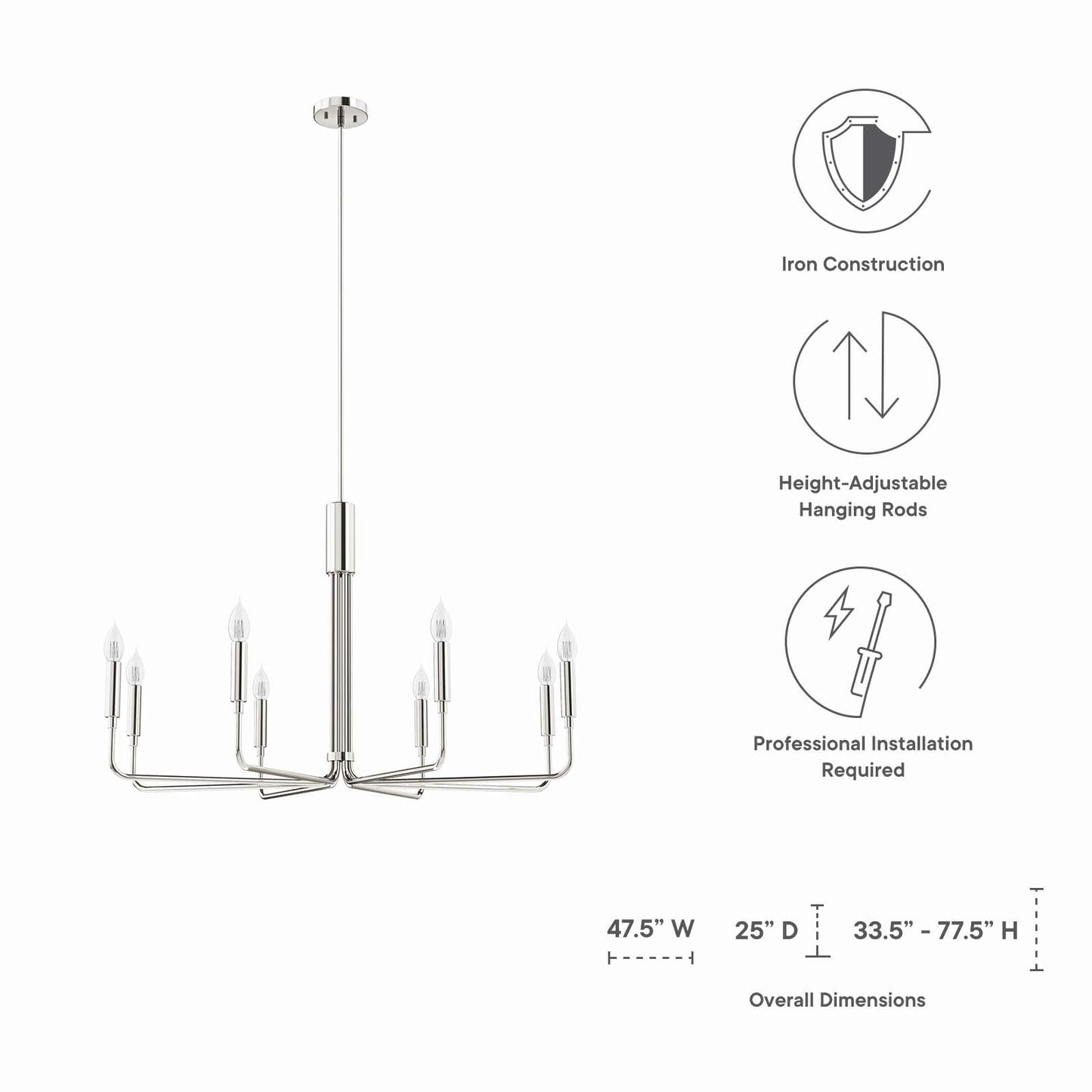 Rekindle 8-Light Chandelier Polished Nickel EEI-5636-PON