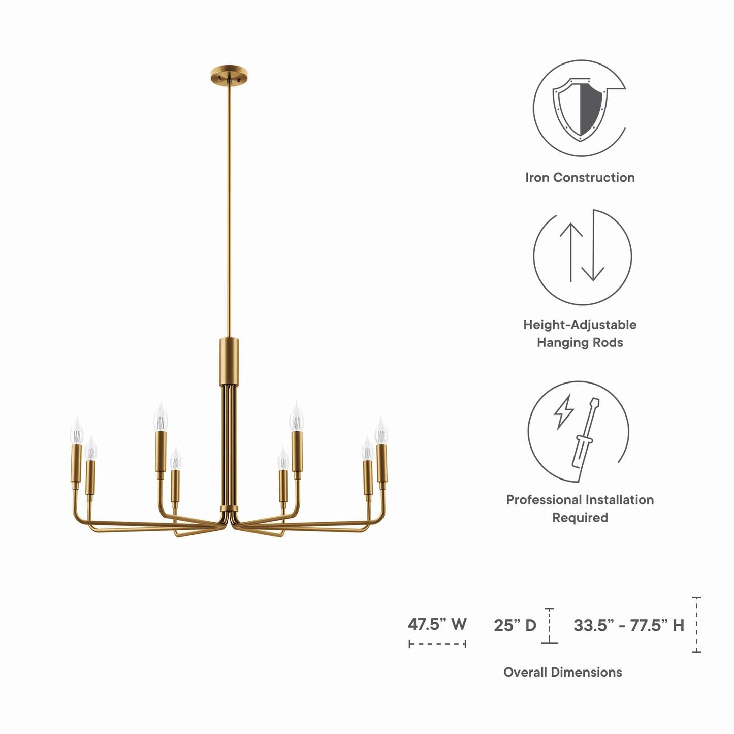 Rekindle 8-Light Chandelier Satin Brass EEI-5636-SBR