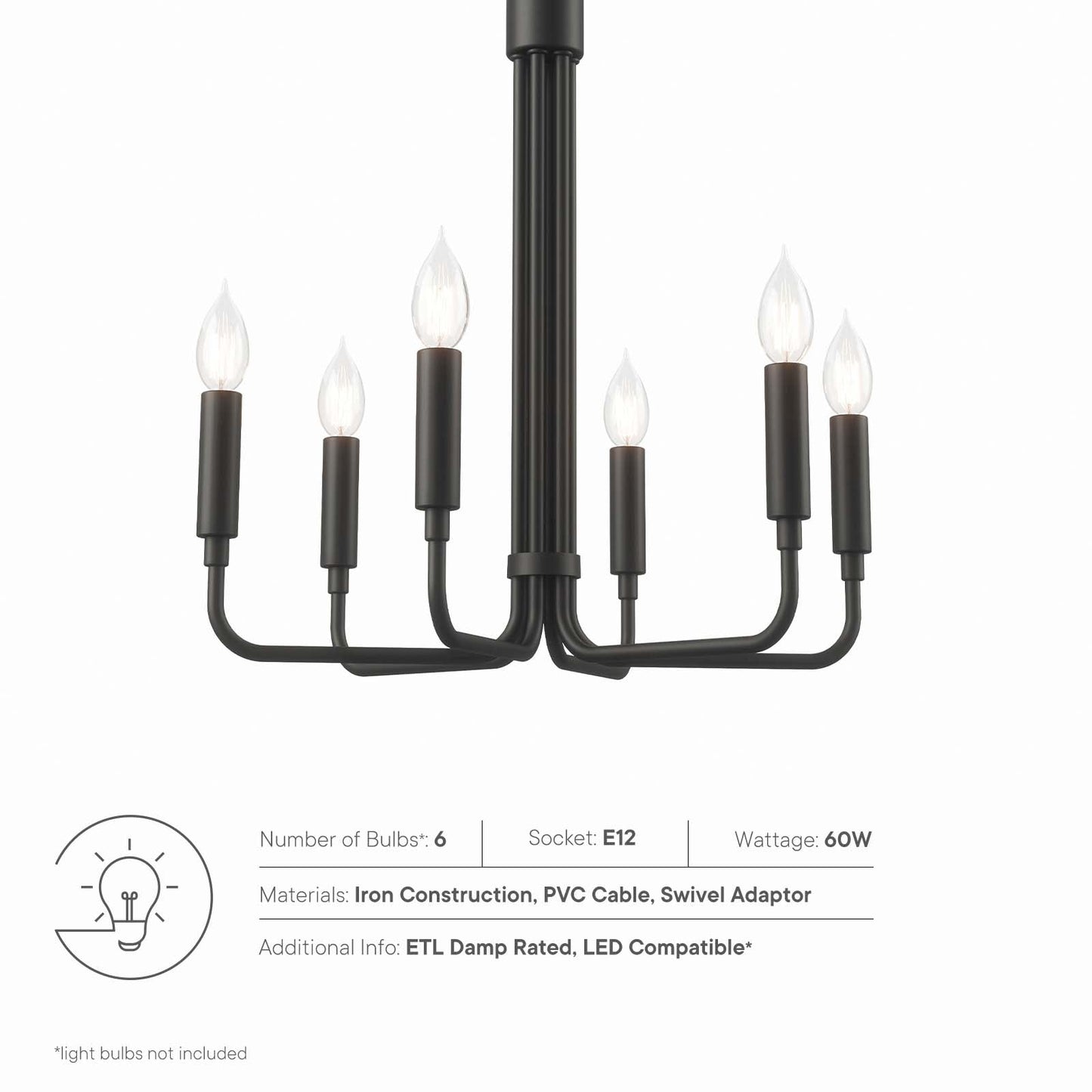 Rekindle 6-Light Chandelier Black EEI-5637-BLK