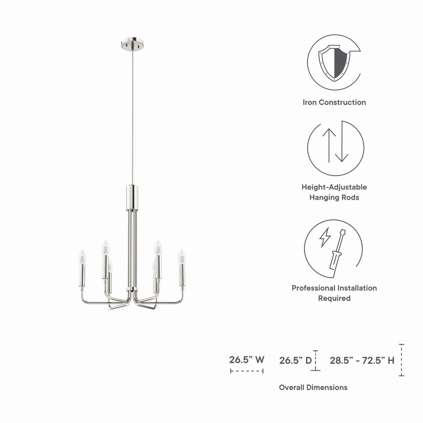 Rekindle 6-Light Chandelier Polished Nickel EEI-5637-PON