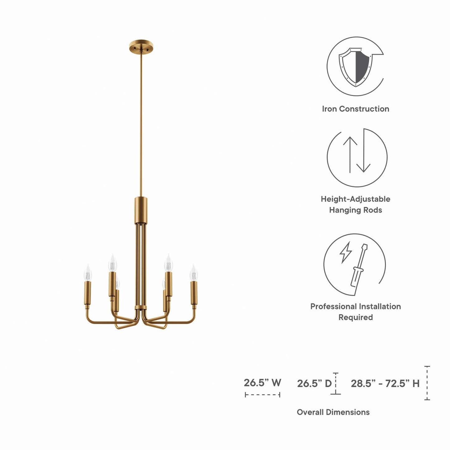 Rekindle 6-Light Chandelier Satin Brass EEI-5637-SBR