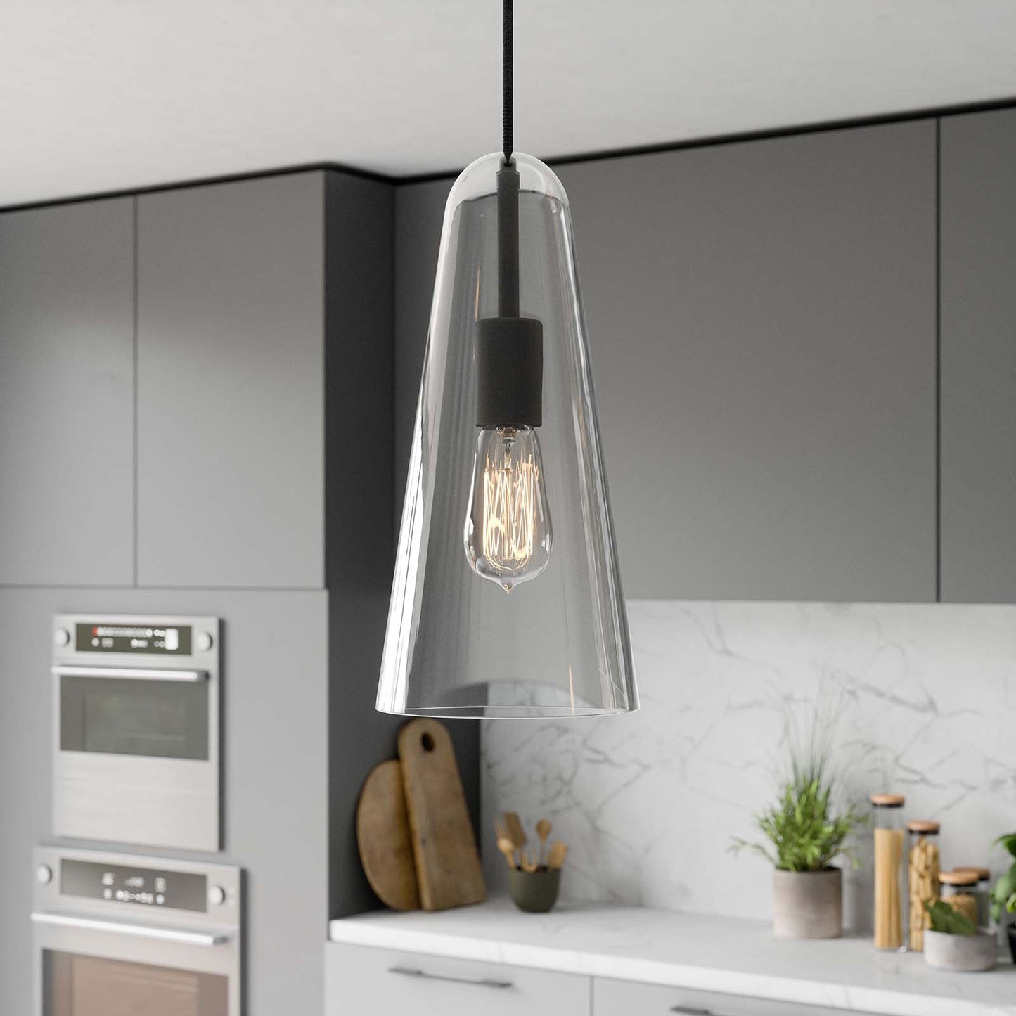 Beacon 1-Light Pendant Light Clear Black EEI-5644-CLR-BLK