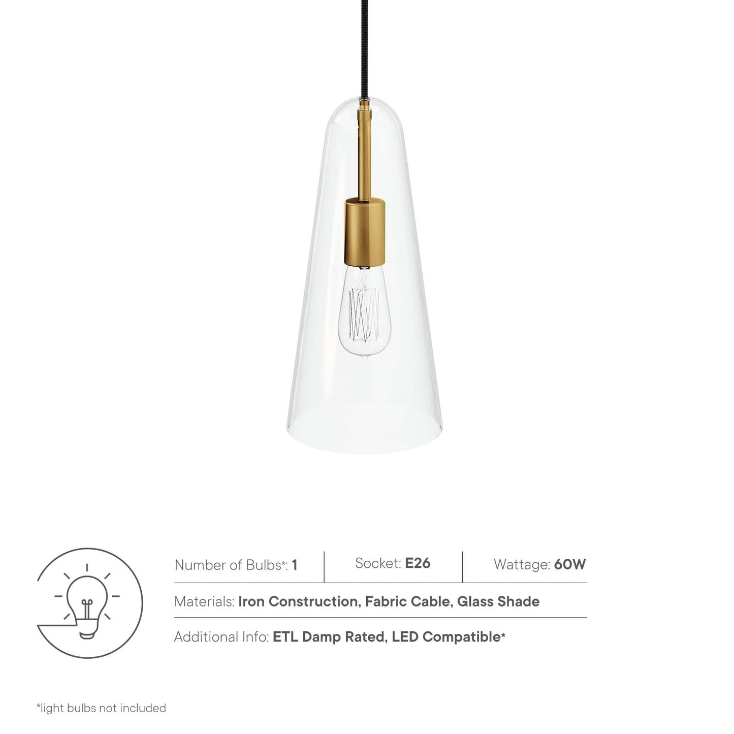 Beacon 1-Light Pendant Light Clear Satin Brass EEI-5644-CLR-SBR