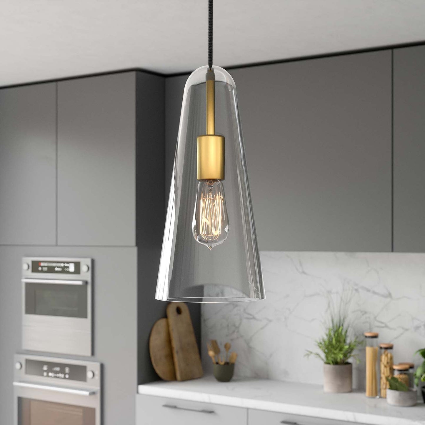 Beacon 1-Light Pendant Light Clear Satin Brass EEI-5644-CLR-SBR