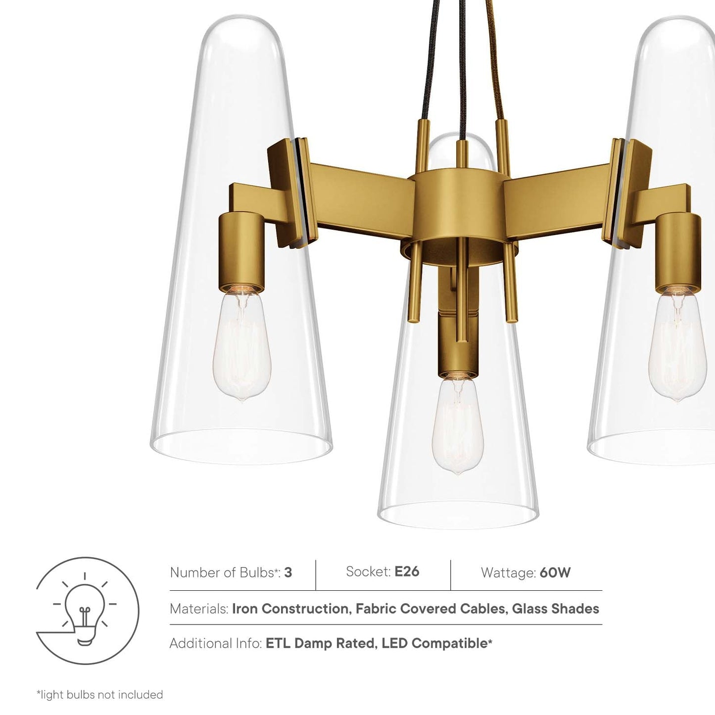 Beacon 3-Light Pendant Light Clear Satin Brass EEI-5647-CLR-SBR