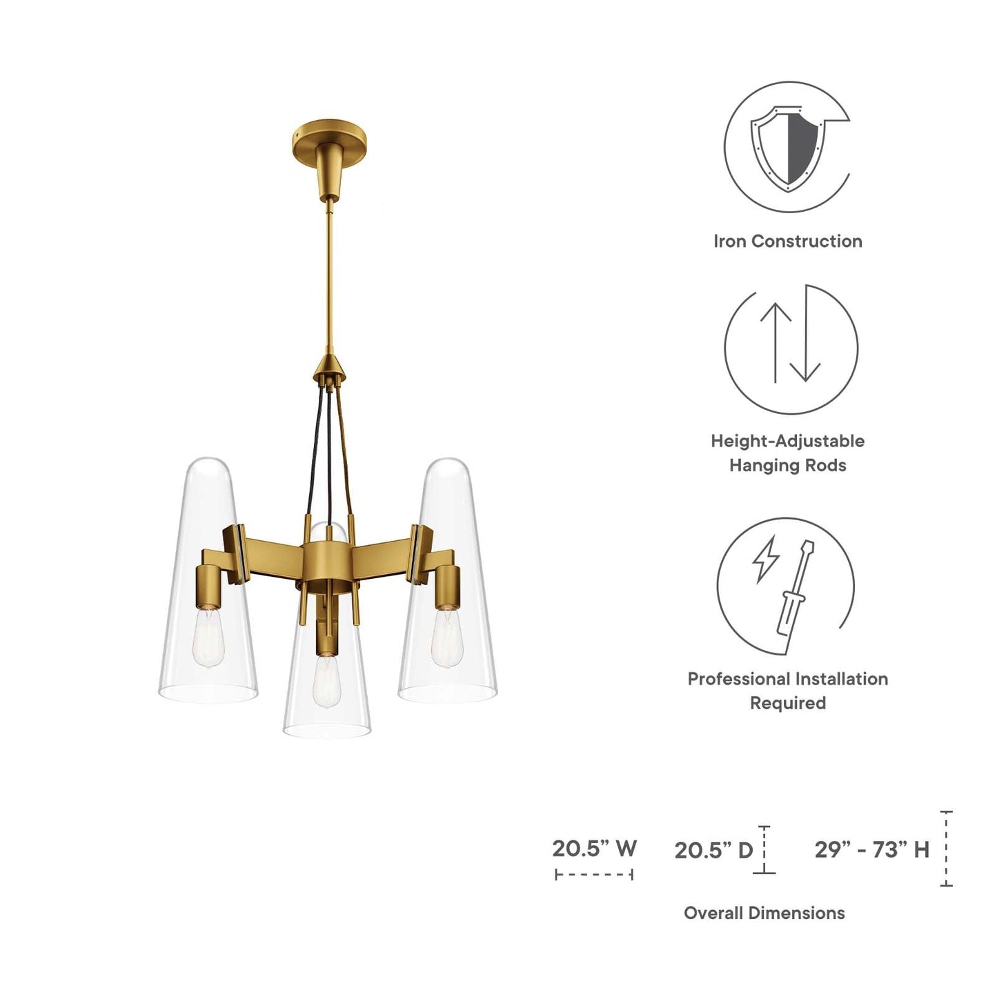 Beacon 3-Light Pendant Light Clear Satin Brass EEI-5647-CLR-SBR