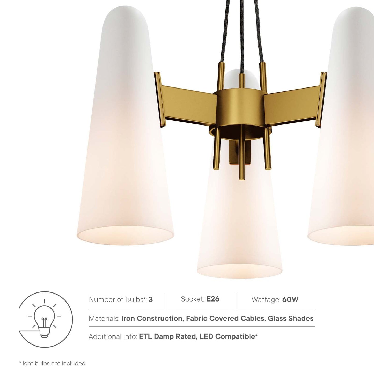 Beacon 3-Light Pendant Light Opal Satin Brass EEI-5647-OPA-SBR