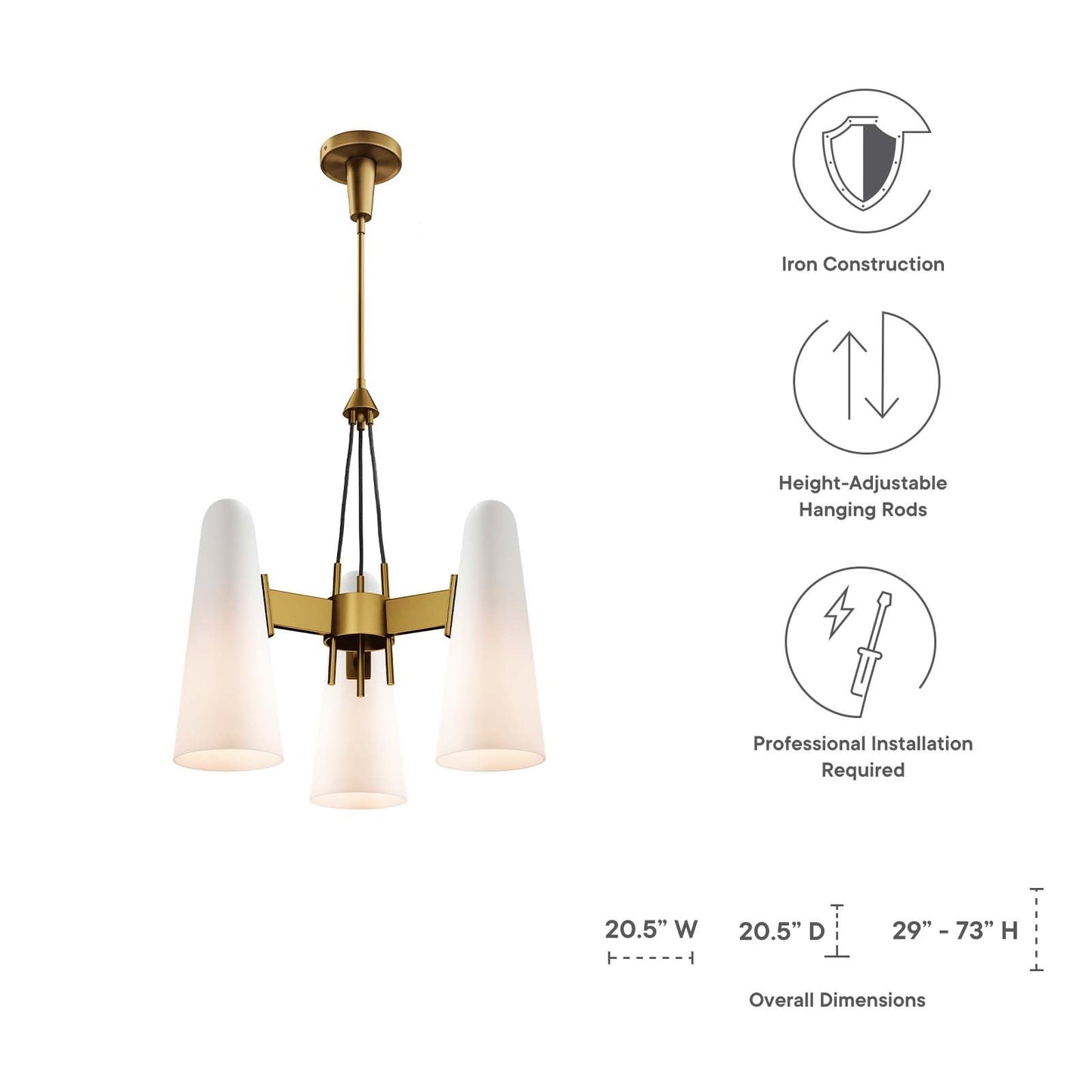 Beacon 3-Light Pendant Light Opal Satin Brass EEI-5647-OPA-SBR