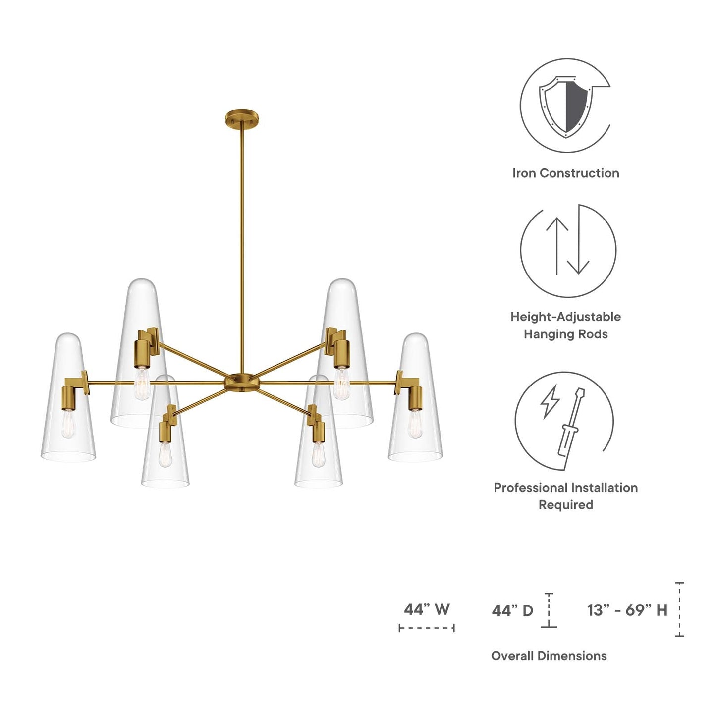 Beacon 6-Light Chandelier Clear Satin Brass EEI-5648-CLR-SBR