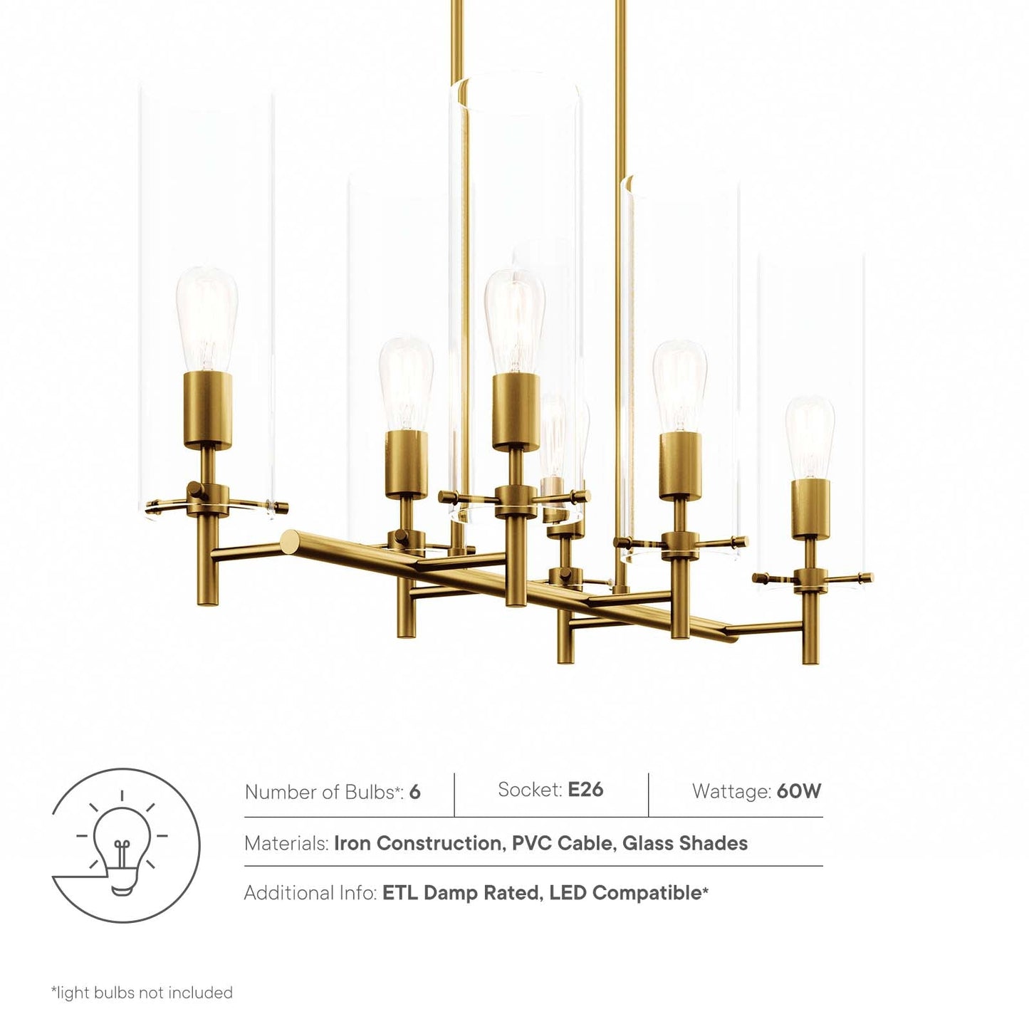 Skylark 6-Light Chandelier Clear Satin Brass EEI-5651-CLR-SBR