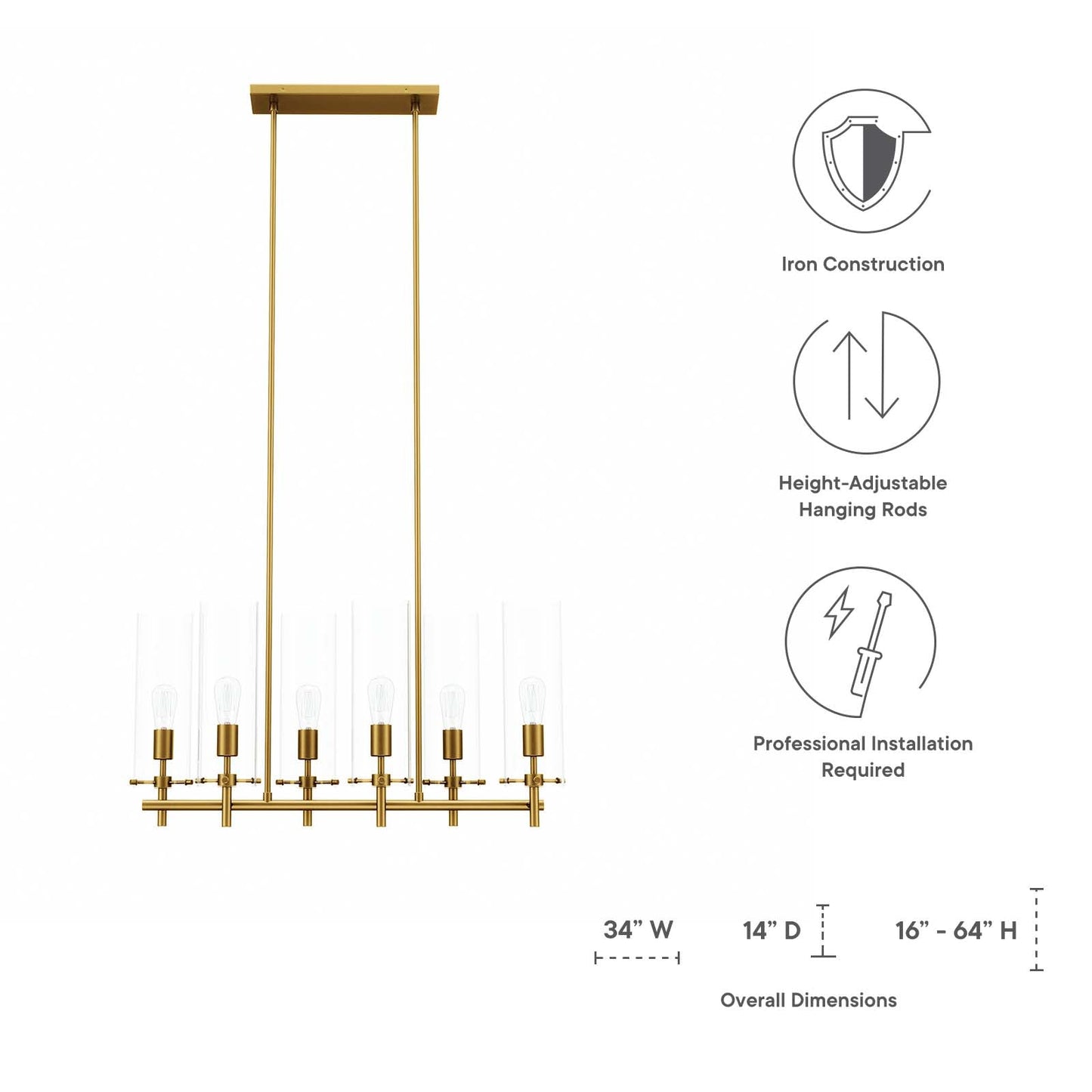 Skylark 6-Light Chandelier Clear Satin Brass EEI-5651-CLR-SBR