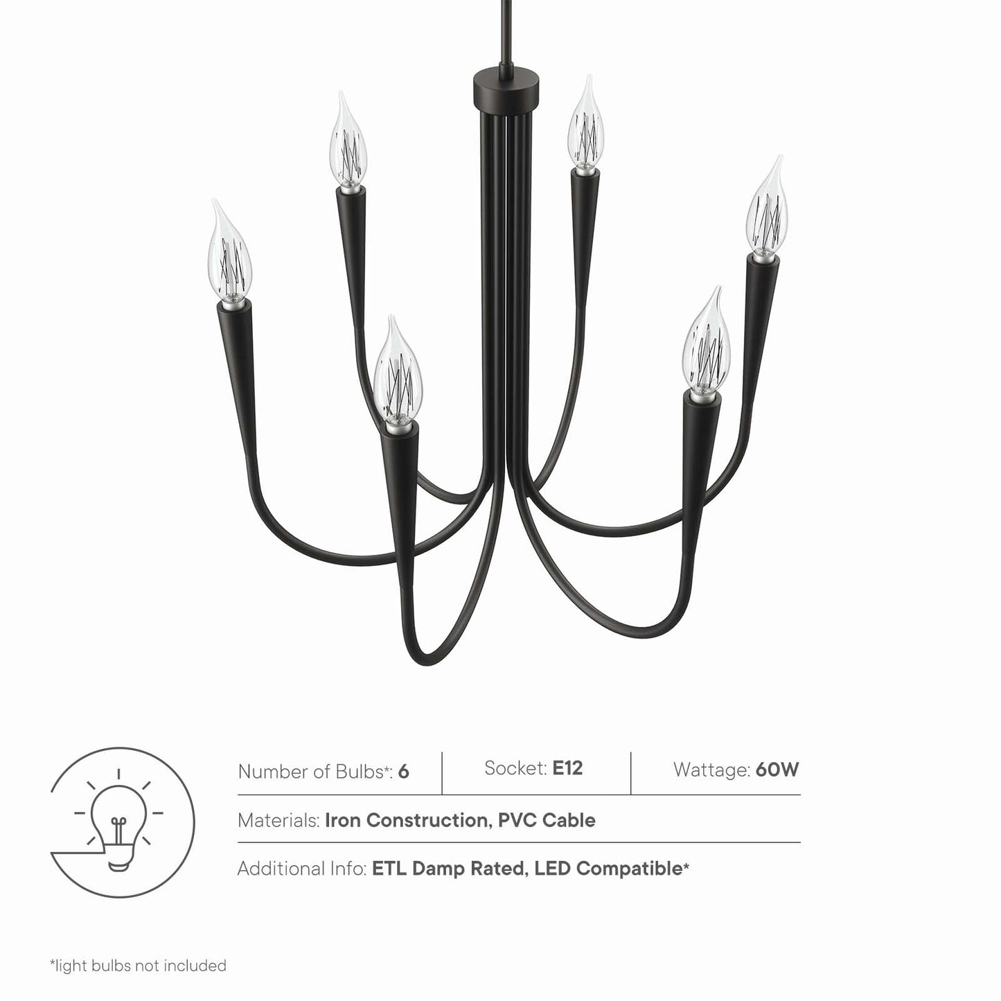 Penrose 6-Light Chandelier Black EEI-5661-BLK