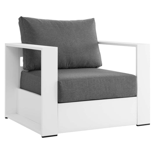 Tahoe Outdoor Patio Powder-Coated Aluminum Armchair White Charcoal EEI-5675-WHI-CHA